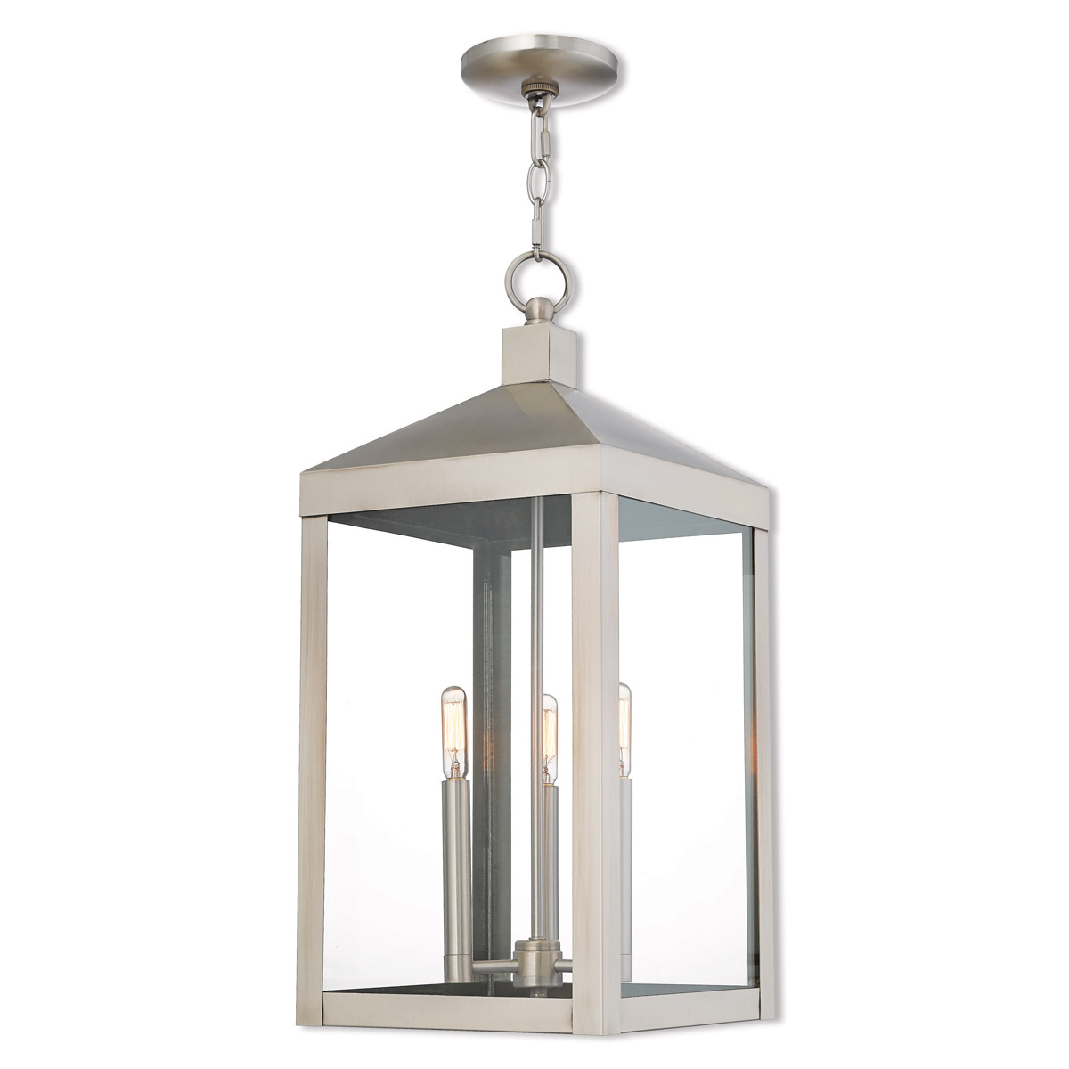 Nyack 3 Light 10.5 inch Brushed Nickel Outdoor Pendant Lantern