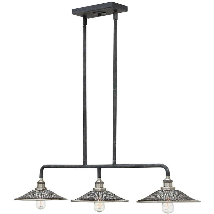Rigby 3 Light 30 inch Aged Zinc with Antique Nickel Indoor Linear Chandelier Ceiling Light