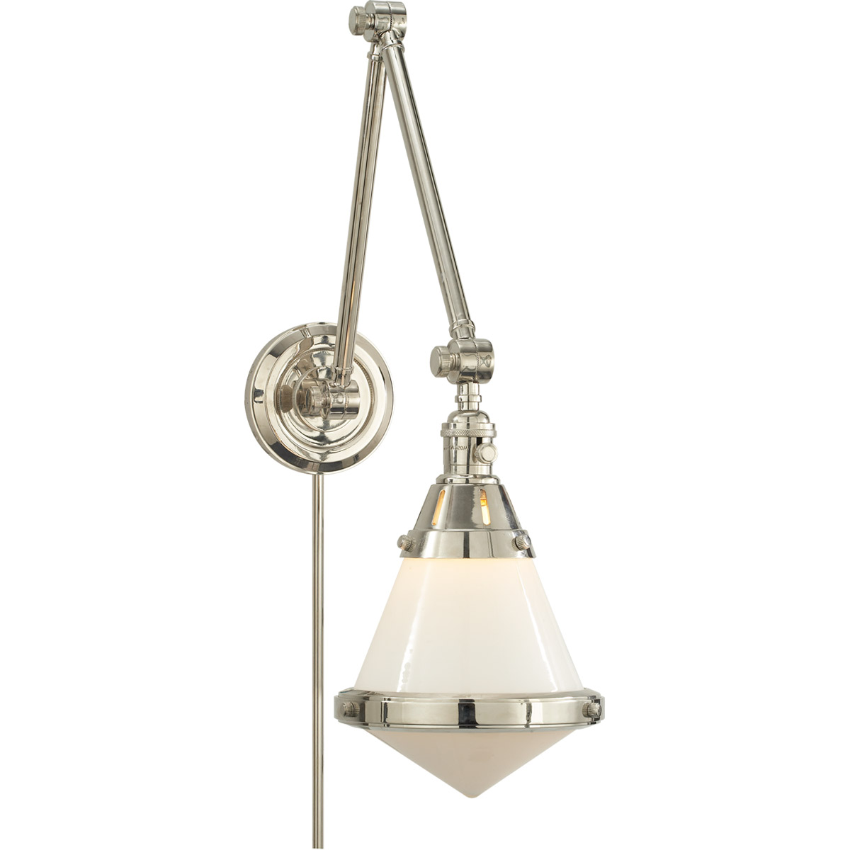 Thomas O'Brien Gale 17 inch 60 watt Polished Nickel Swing Arm Wall Light in White Glass