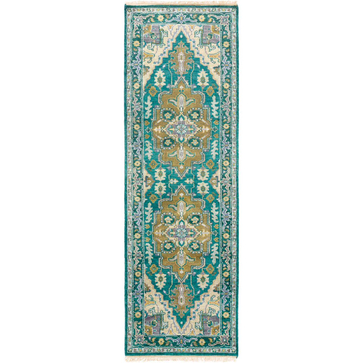 Zeus 96 X 30 inch Emerald/Olive/Khaki/Teal/Aqua/Dark Blue Rugs, Wool