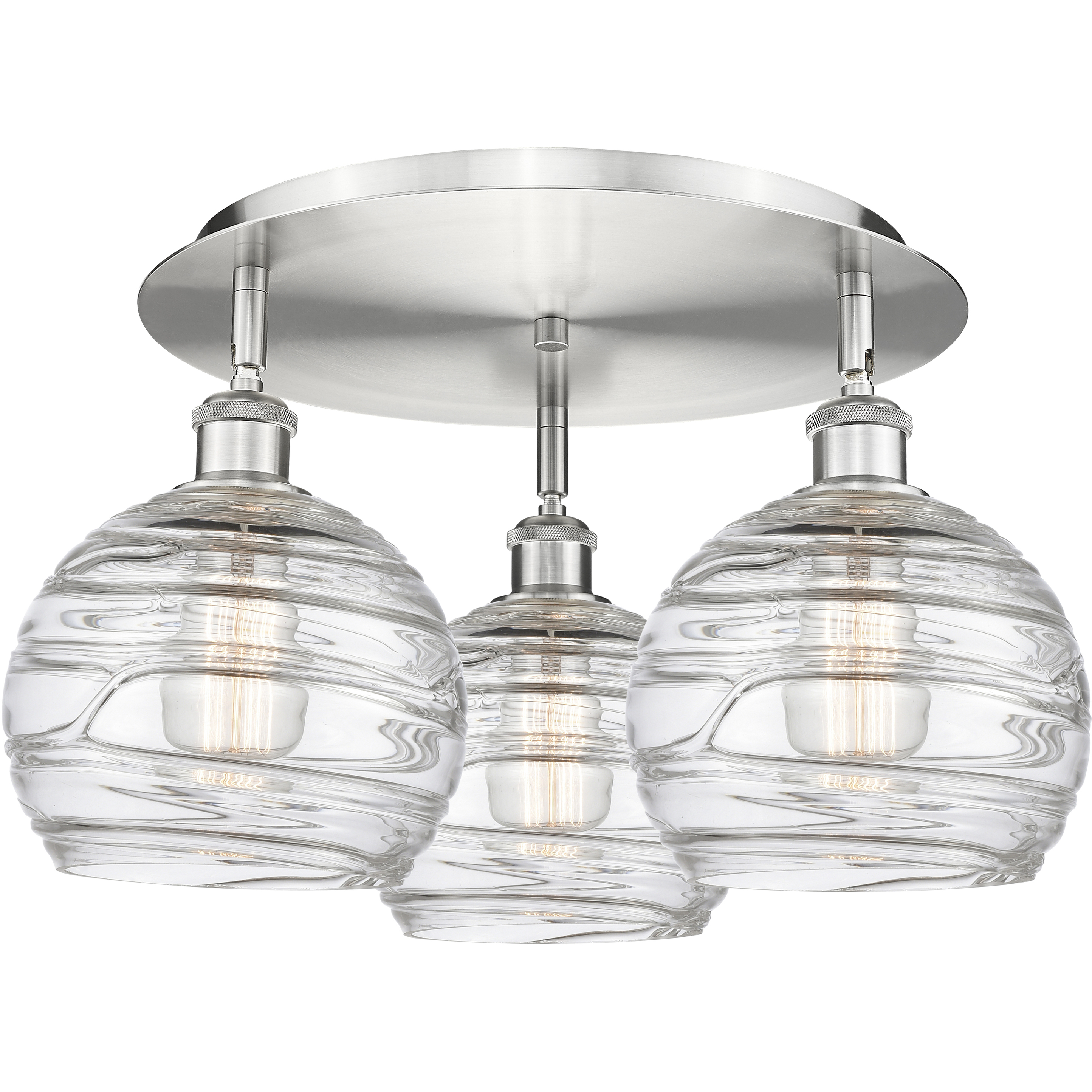 Athens Deco Swirl 3 Light 19.75 inch Satin Nickel Flush Mount Ceiling Light