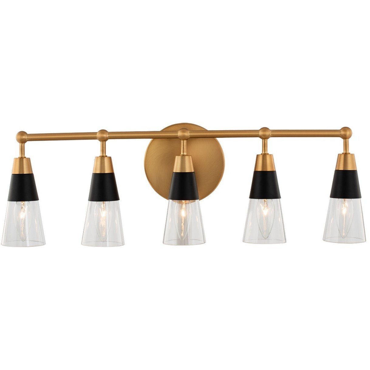 Ponti 5 Light 24 inch Matte Black with New Brass Bath Vanity Light Wall Light