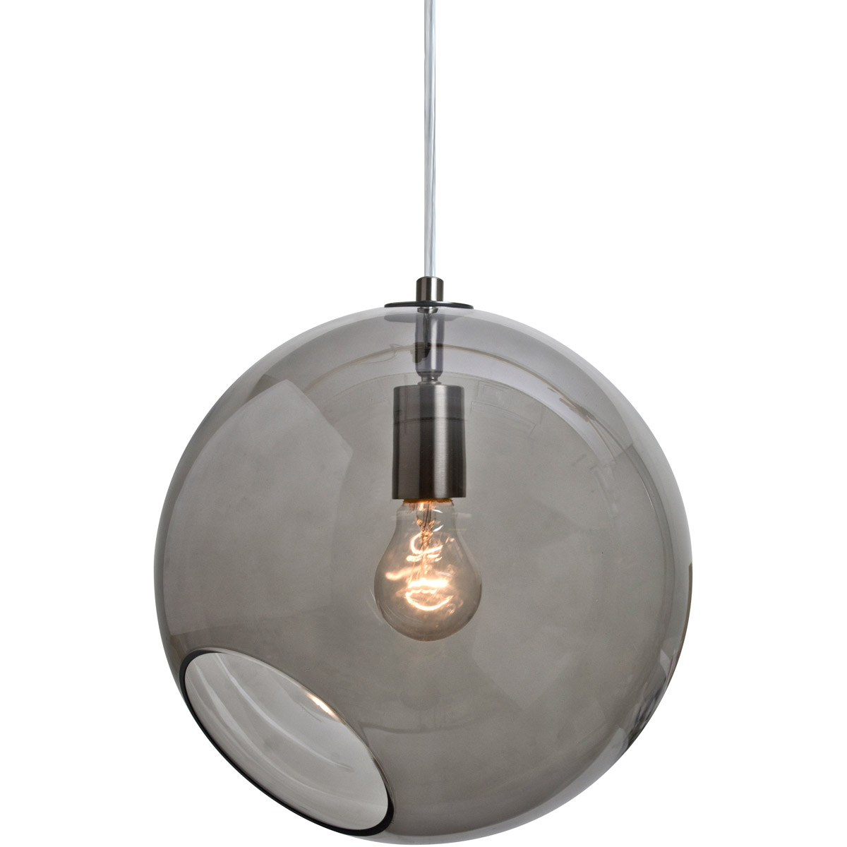 Maestro 1 Light Satin Nickel Pendant Ceiling Light in Smoke Glass