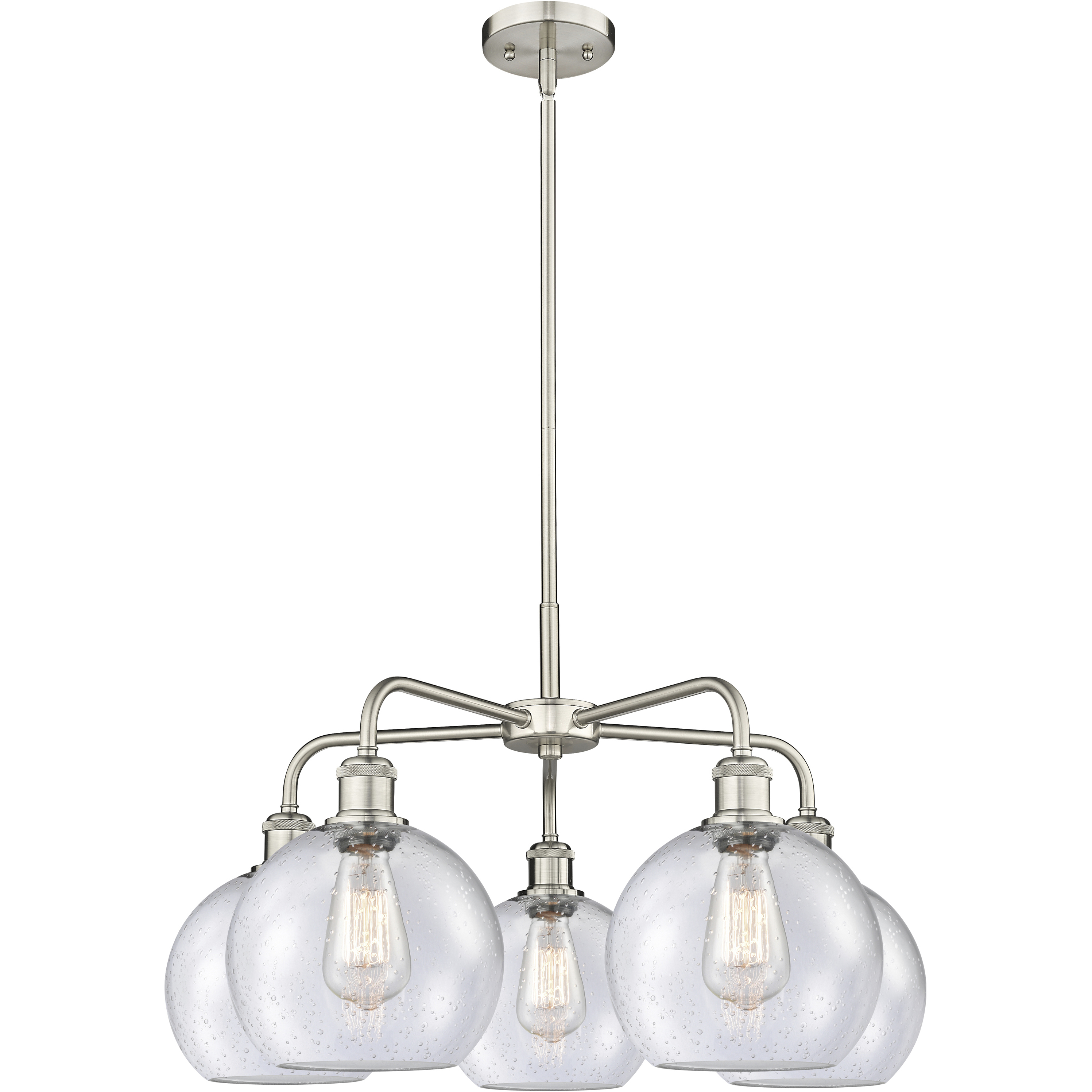 Athens 5 Light 26 inch Satin Nickel Chandelier Ceiling Light in Seedy Glass