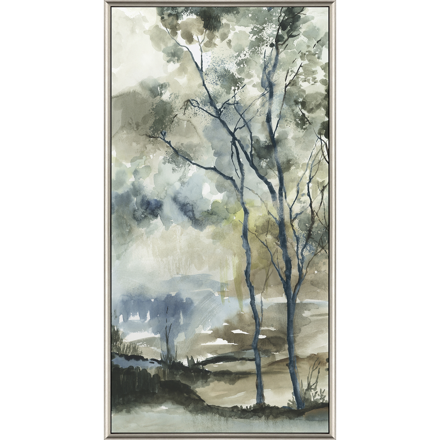 Forest Grove Gray and Beige and Blue and Green Canvas