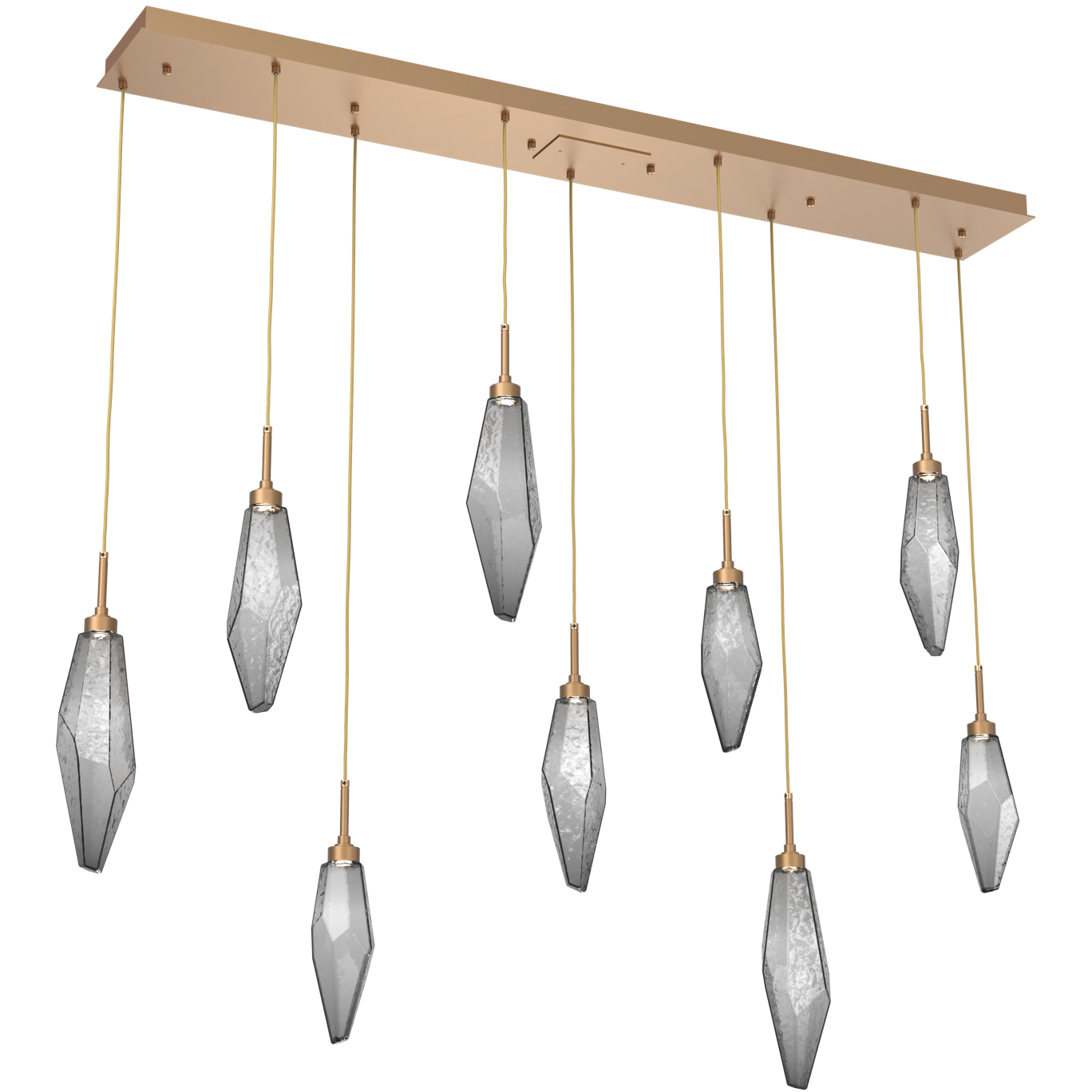 Rock Crystal LED Novel Brass Linear Pendant Ceiling Light in Chilled Smoke, 2700K LED, Multi-Port