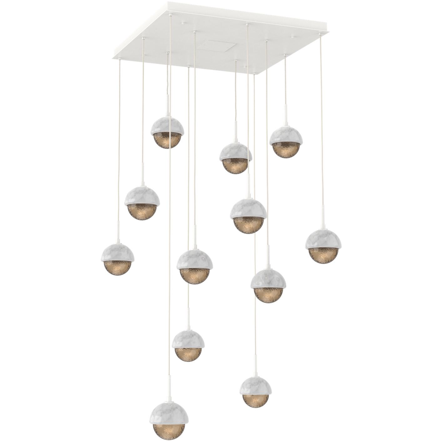 Cabochon LED 33.9 inch Salt White with White Marble Multi-Pendant Ceiling Light in 3000K LED, Bronze