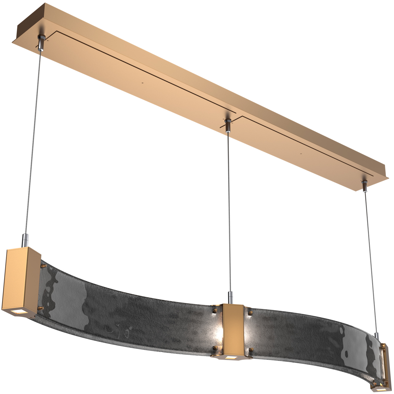 Parallel LED 48 inch Novel Brass Linear Pendant Ceiling Light in 3000K LED, Smoke Granite, Curved