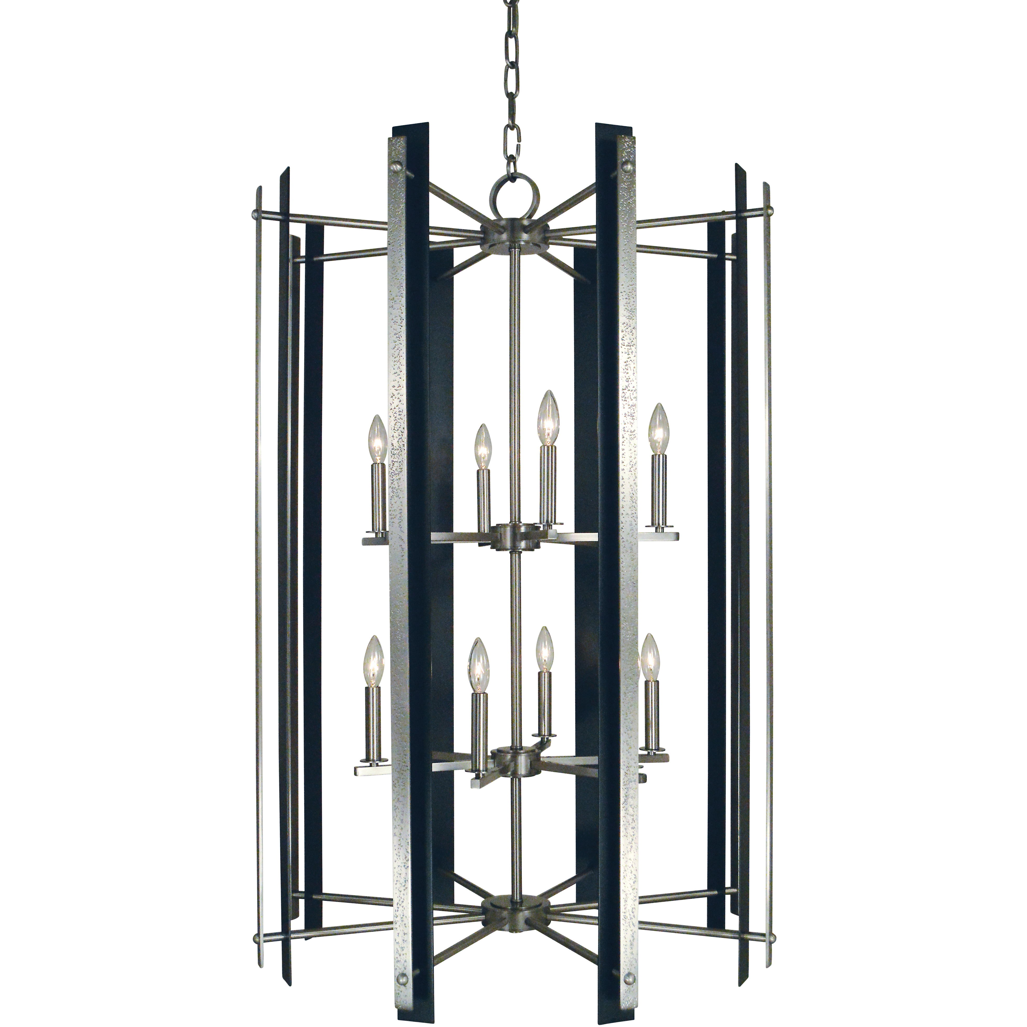 Bucolic 12 Light 31 inch Brushed Nickel with Matte Black Foyer Chandelier Ceiling Light