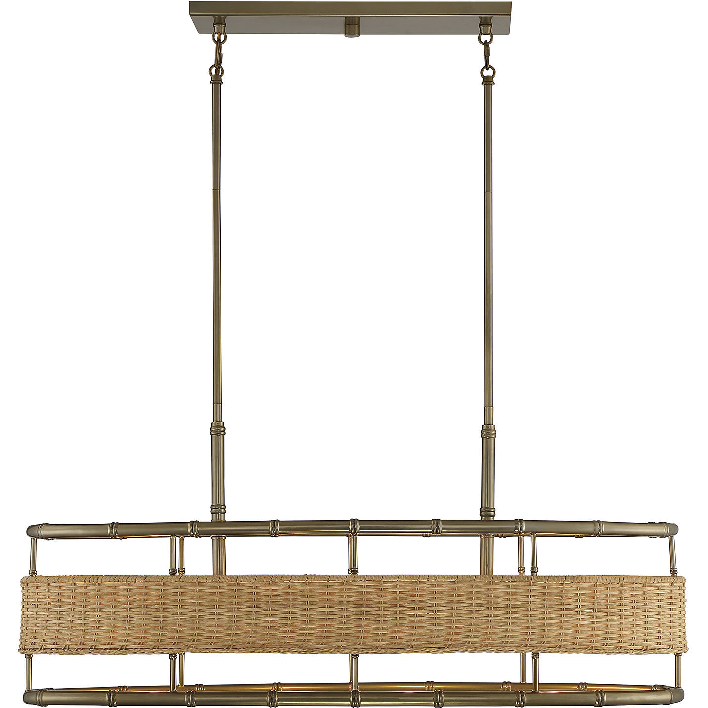 Arcadia 4 Light 36 inch Burnished Brass with Natural Rattan Linear Chandelier Ceiling Light