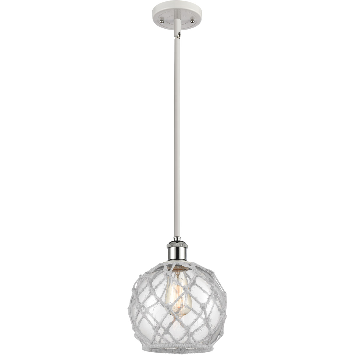 Ballston Farmhouse Rope LED 8 inch White and Polished Chrome Pendant Ceiling Light in Clear Glass with White Rope, Ballston