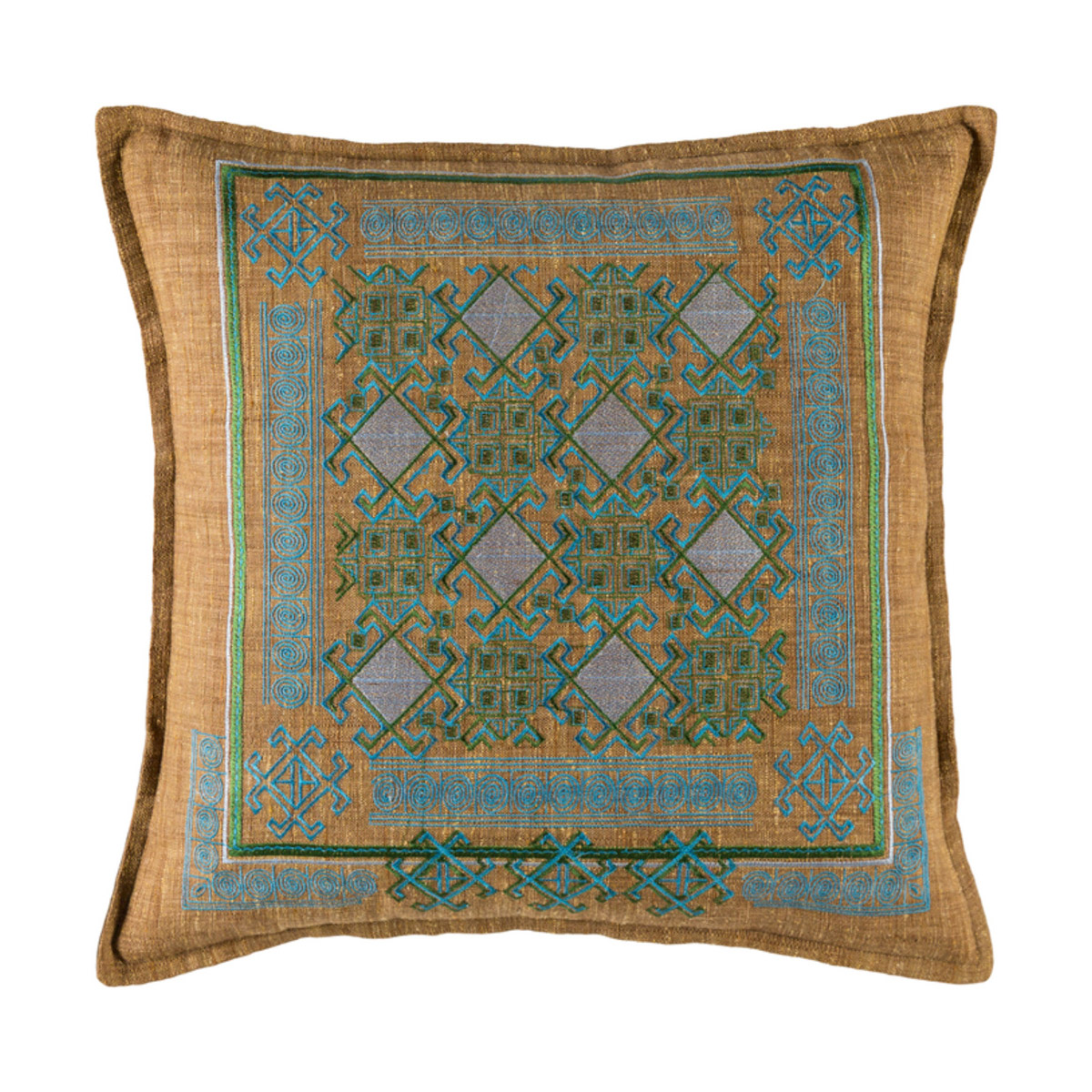 Litavka 18 X 18 inch Tan and Blue Pillow Cover