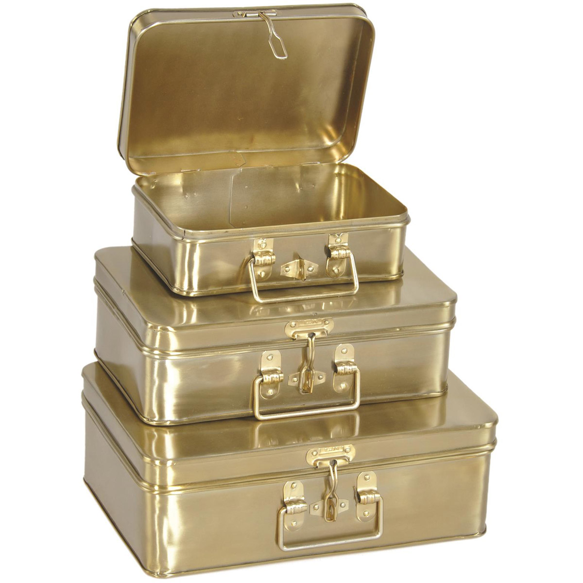 Jill Layton 12 inch Brass Decorative Box, Set of 3