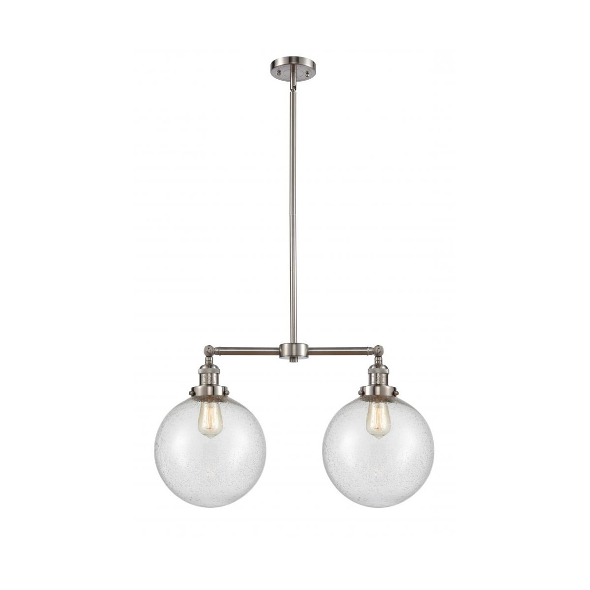 Franklin Restoration X-Large Beacon 2 Light 25 inch Brushed Satin Nickel Island Light Ceiling Light in Seedy Glass, Franklin Restoration
