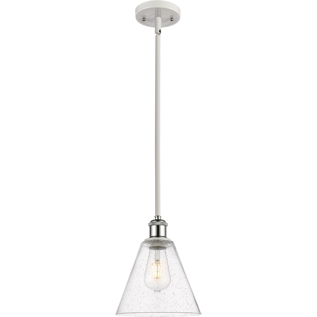 Ballston Cone 1 Light 8 inch White and Polished Chrome Mini Pendant Ceiling Light in Seedy Glass