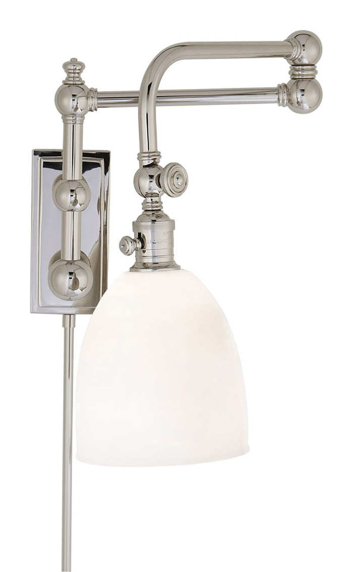 Chapman & Myers Pimlico 1 Light 11 inch Polished Nickel Double Swing Arm Bath Wall Light in White Glass