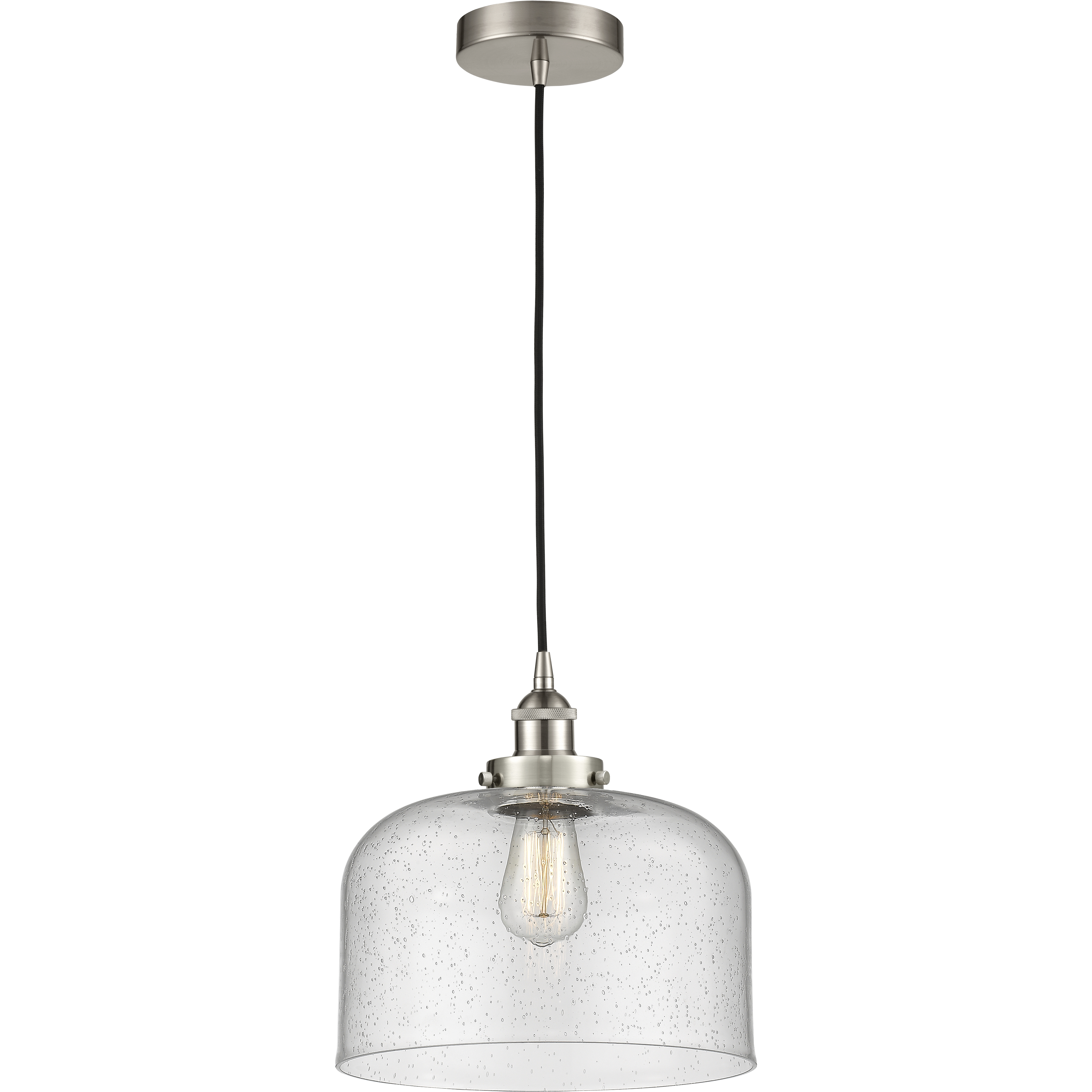 Edison Bell LED 12 inch Brushed Satin Nickel Mini Pendant Ceiling Light in Seedy Glass