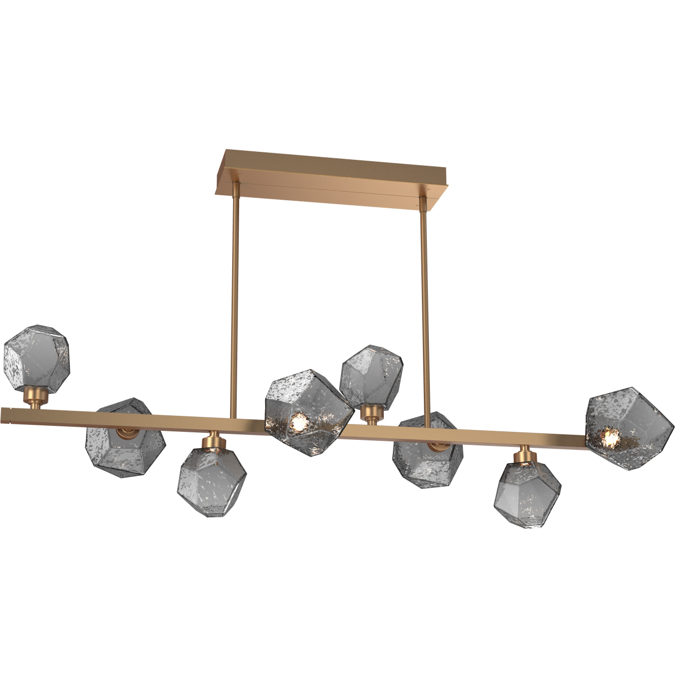 Gem LED Novel Brass Linear Multi-Pendant Ceiling Light in 3000K LED, Smoke, Twisted Branch