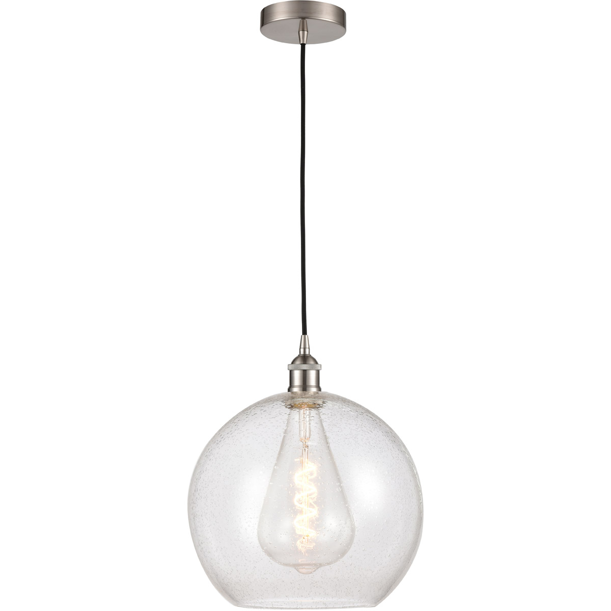 Edison Athens LED 11.75 inch Brushed Satin Nickel Mini Pendant Ceiling Light in Seedy Glass