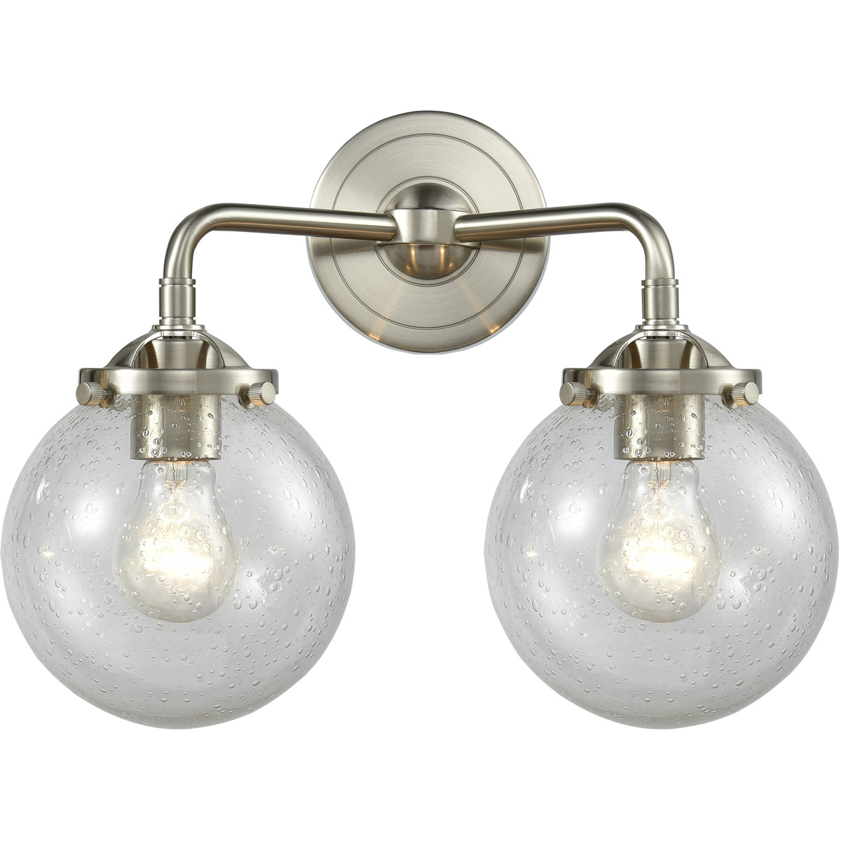 Nouveau Beacon 2 Light 14 inch Brushed Satin Nickel Bath Vanity Light Wall Light in Seedy Glass, Nouveau