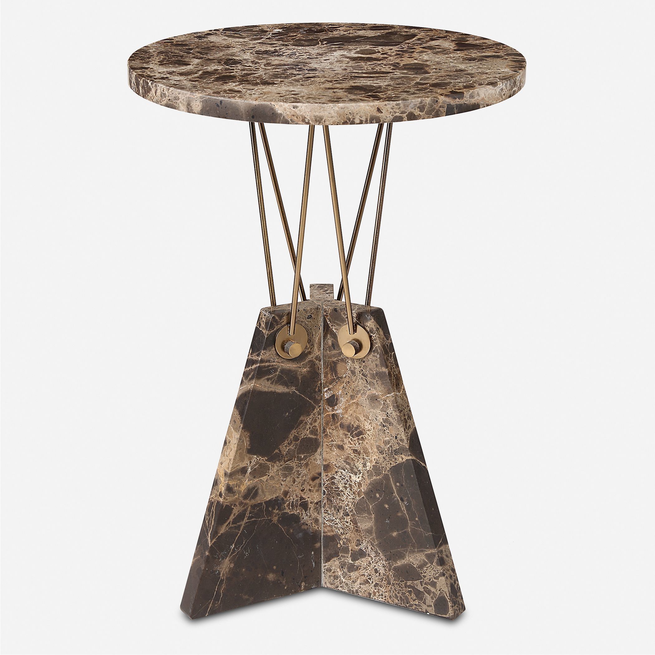 Levitate 23.25 X 16 inch Brown Marble and Brass Accent Table