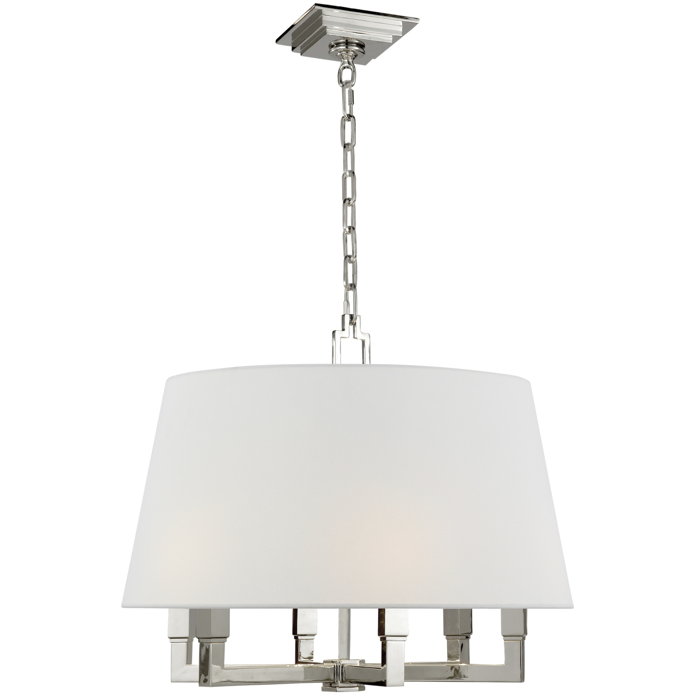 Chapman & Myers Square Tube 6 Light 24 inch Polished Nickel Hanging Shade Ceiling Light in Linen
