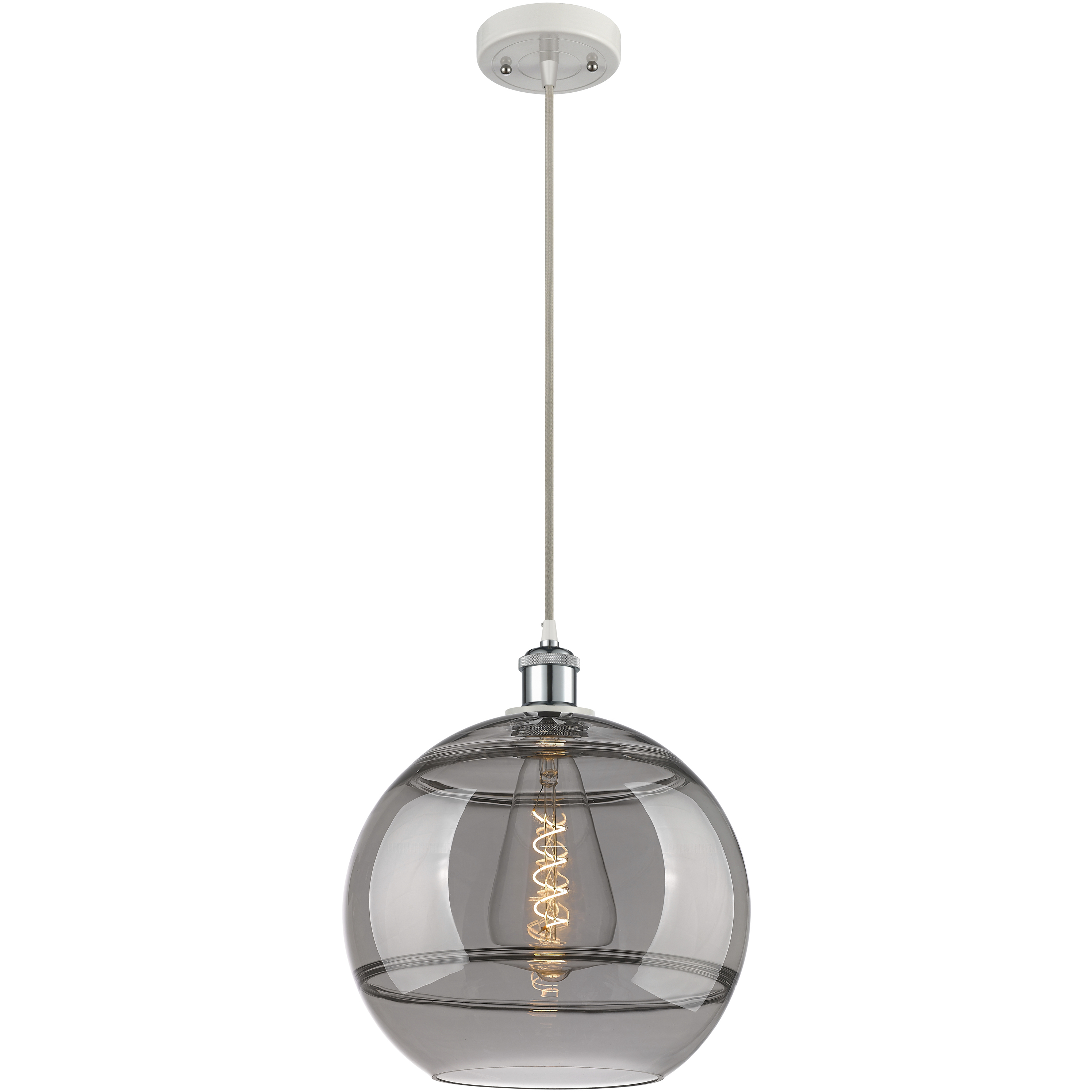 Ballston Rochester 1 Light 12 inch White Polished Chrome Cord Hung Mini Pendant Ceiling Light