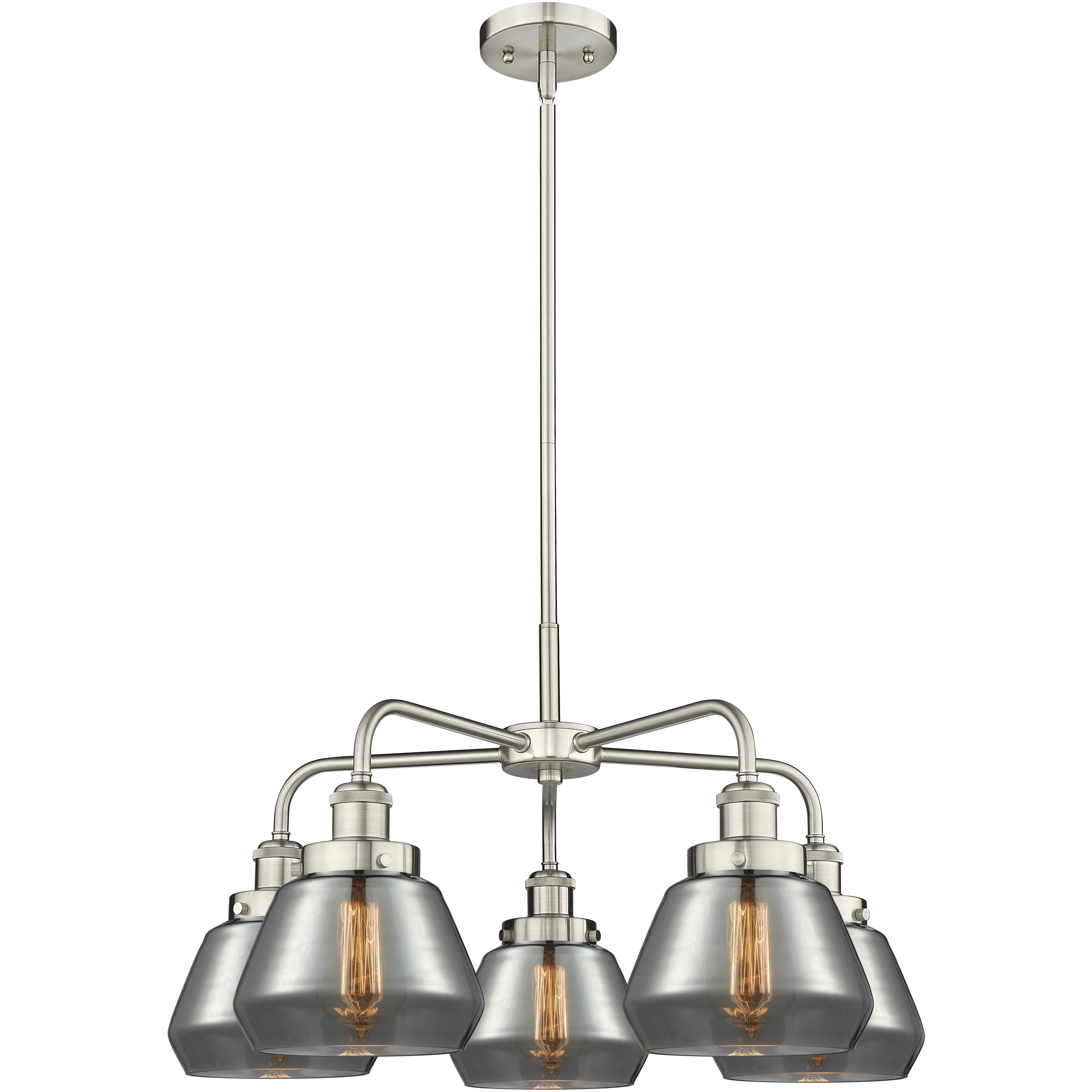 Fulton 5 Light 24.5 inch Satin Nickel Chandelier Ceiling Light in Plated Smoke Glass