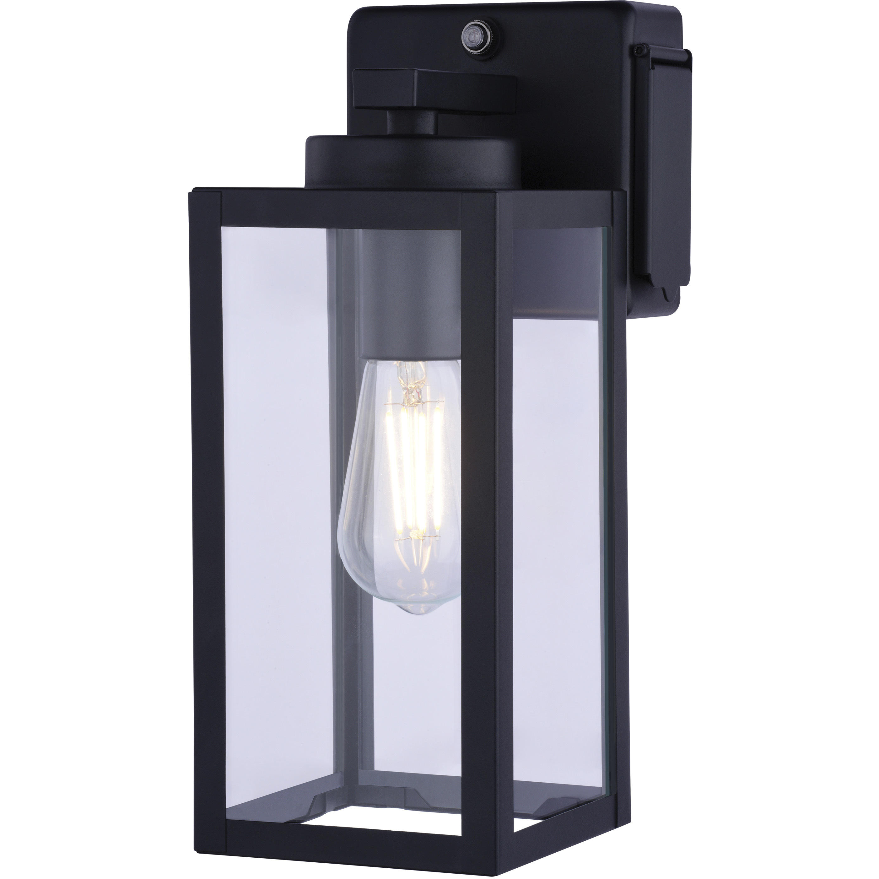Lombard 1 Light 12.25 inch Textured Black Outdoor Wall Lantern, Integrated GFCI Outlet