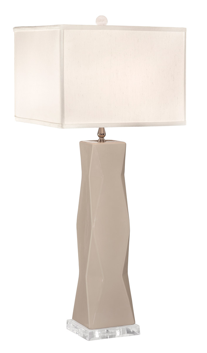 Thumprints Geo 1 Light Table Lamp in Light Ivory with Off White Square Silk Hardback Shade 1219-ASL-2143