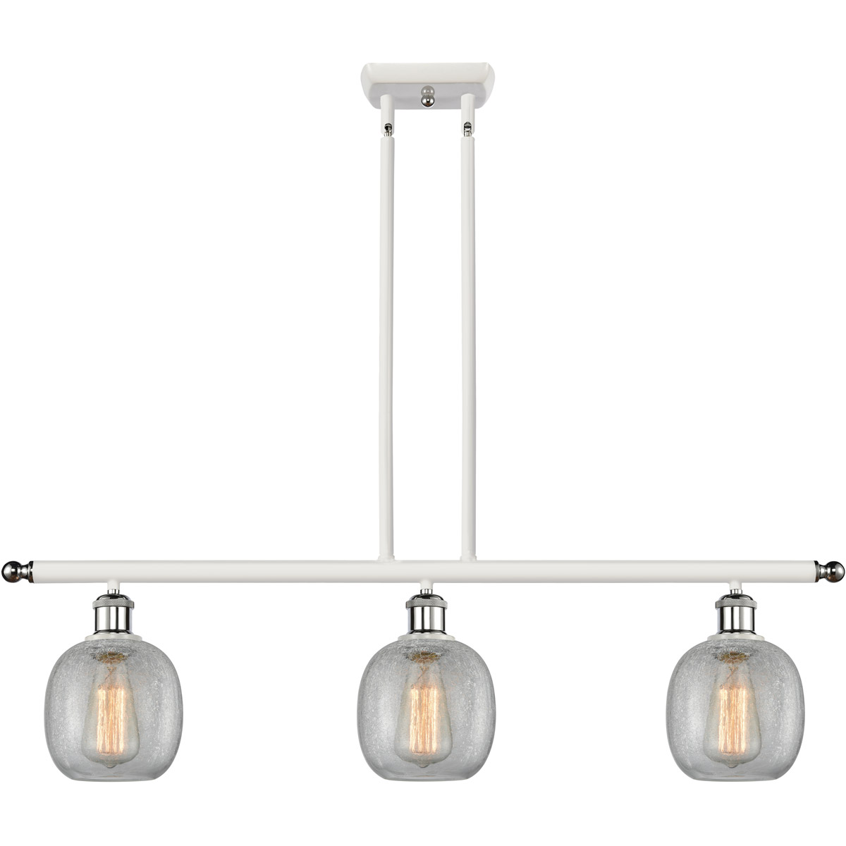 Ballston Belfast 3 Light 36 inch White and Polished Chrome Island Light Ceiling Light in Clear Crackle Glass, Ballston