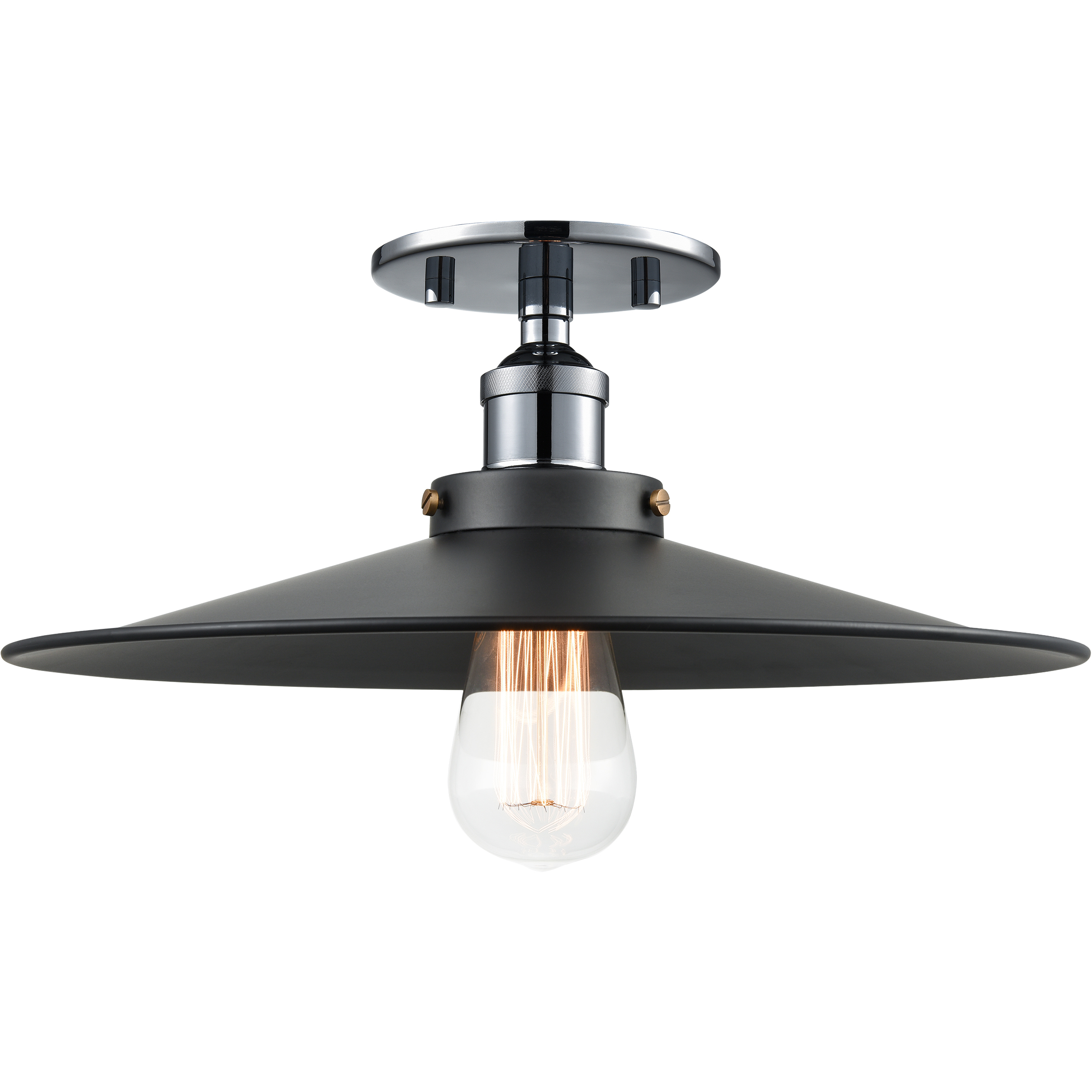 Bulstrode's Workshop 1 Light 14 inch Chrome Flush Mount Ceiling Light in Chrome and Black