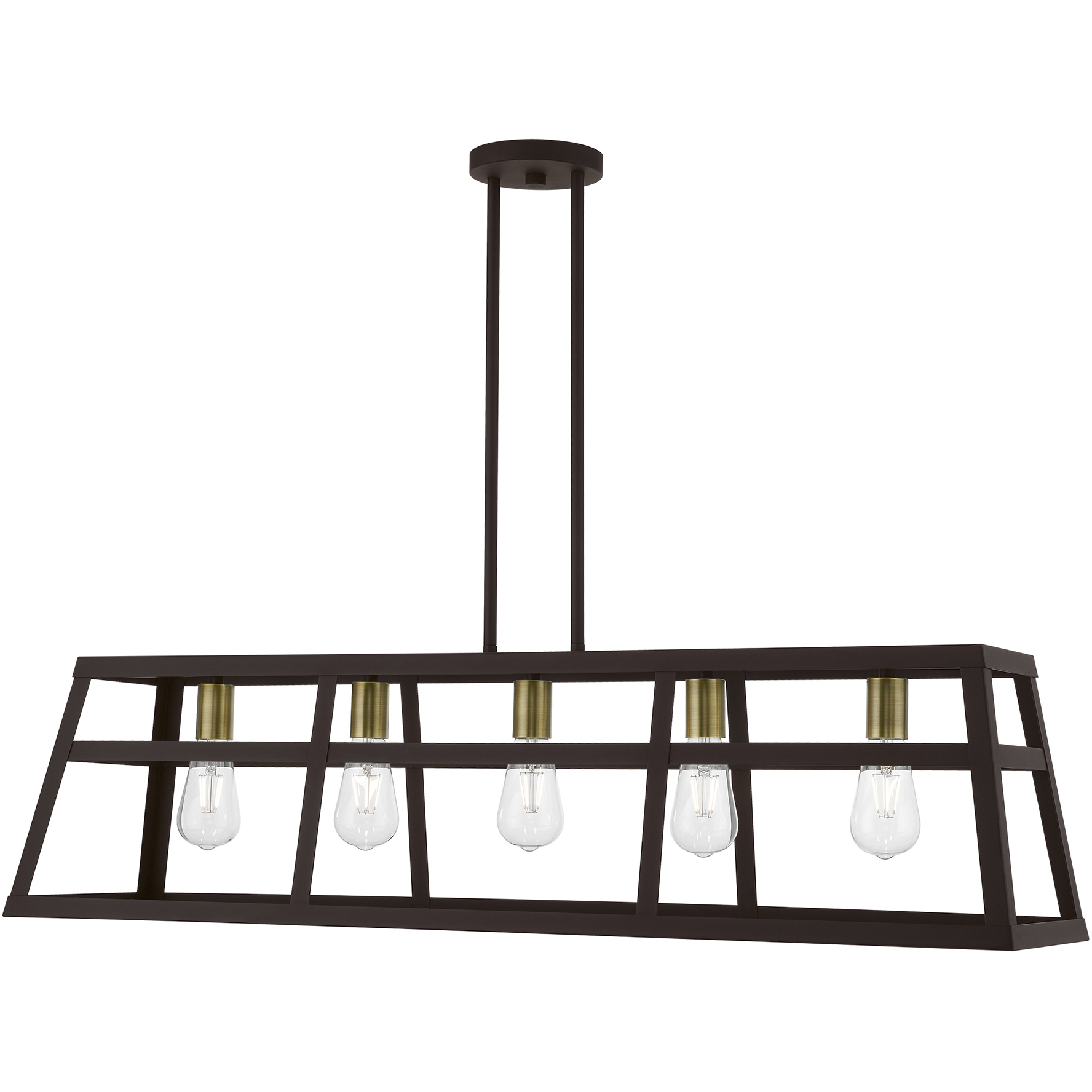 Schofield 5 Light 40 inch Bronze with Antique Brass Accents Linear Chandelier Ceiling Light