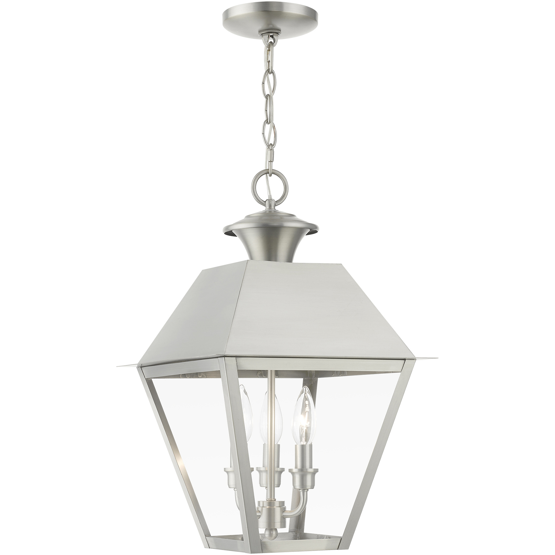 Wentworth 3 Light 12 inch Brushed Nickel Outdoor Pendant Lantern, Large