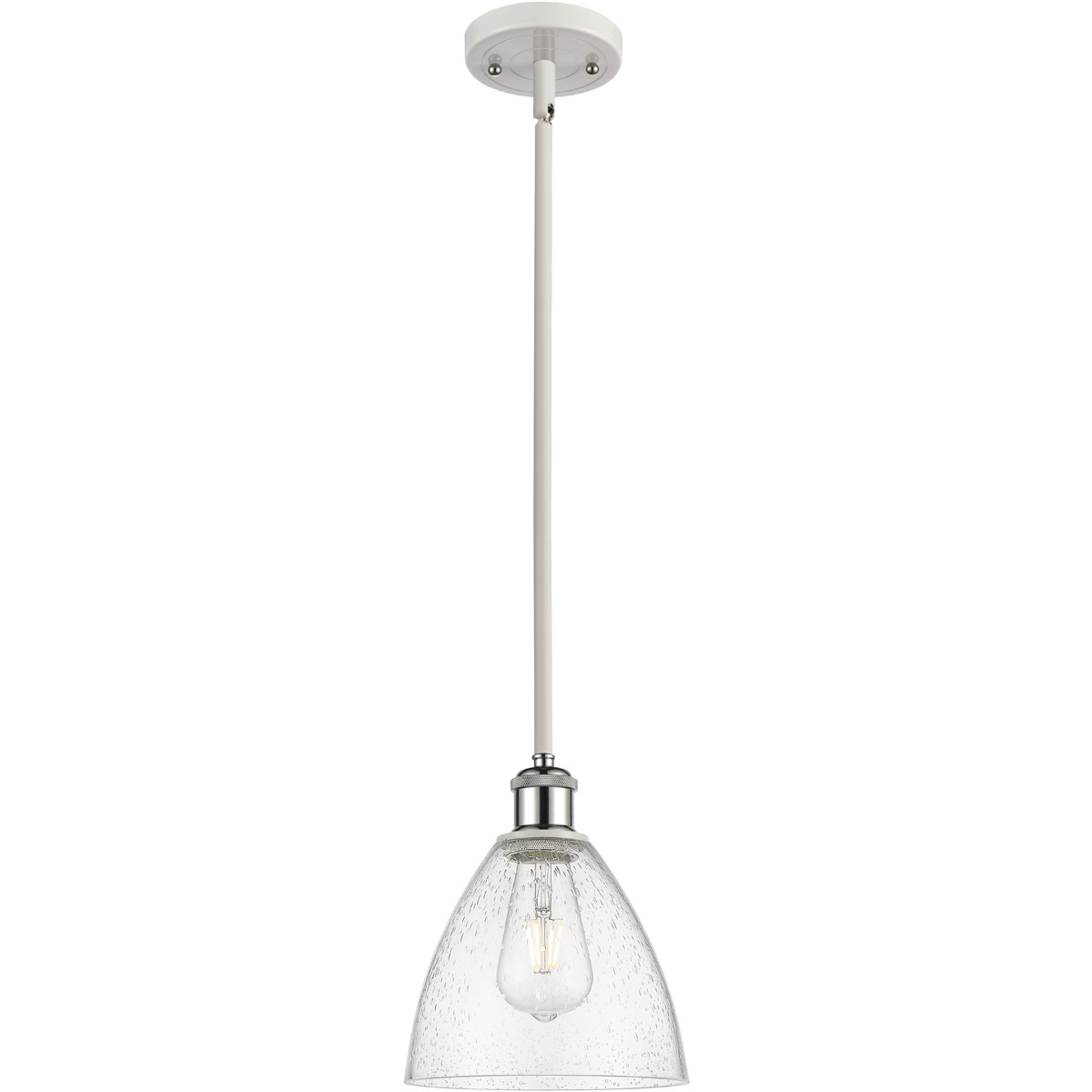 Ballston Dome 1 Light 8 inch White and Polished Chrome Mini Pendant Ceiling Light in Seedy Glass