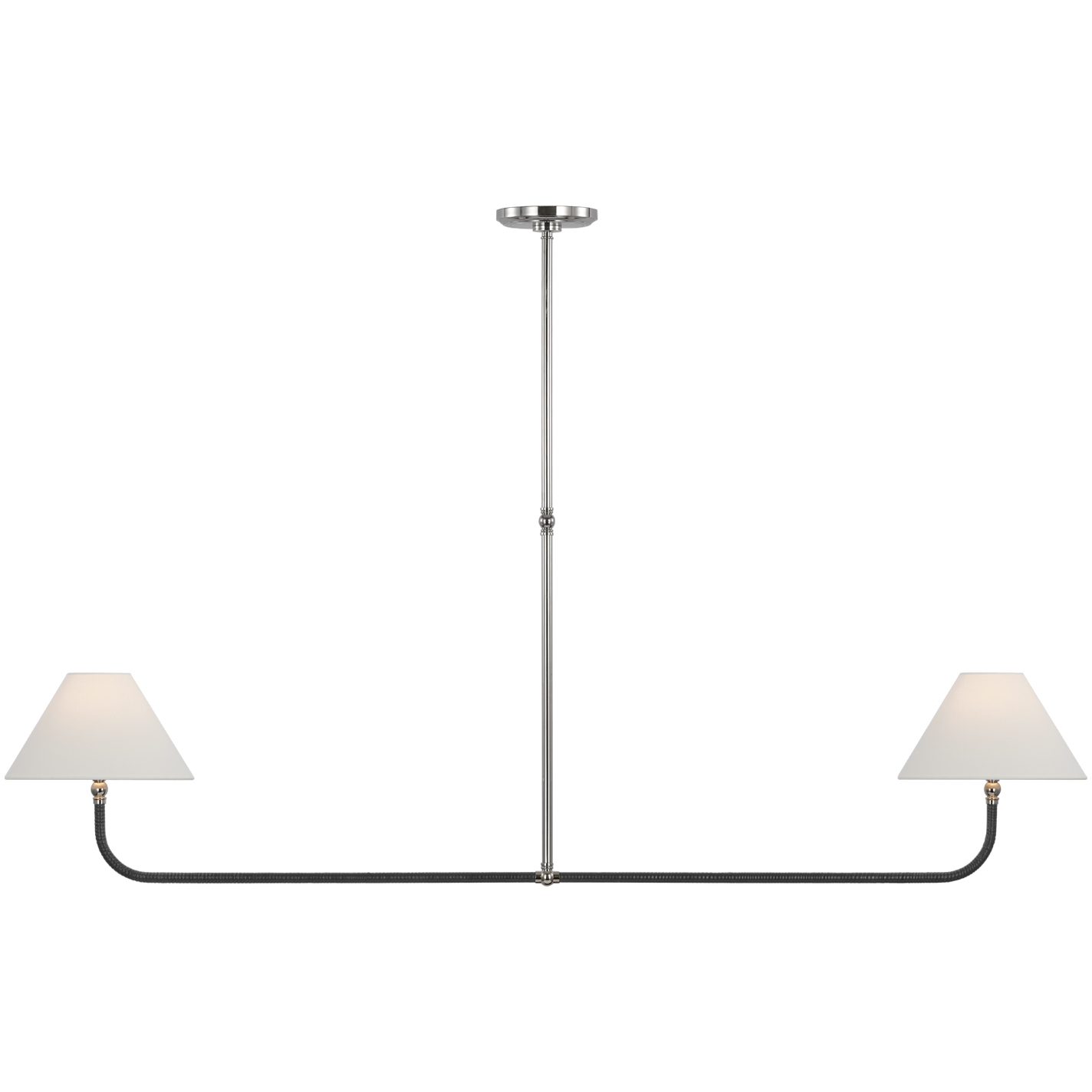 Chapman & Myers Basden LED 63 inch Polished Nickel and Black Rattan Linear Chandelier Ceiling Light, Extra Large