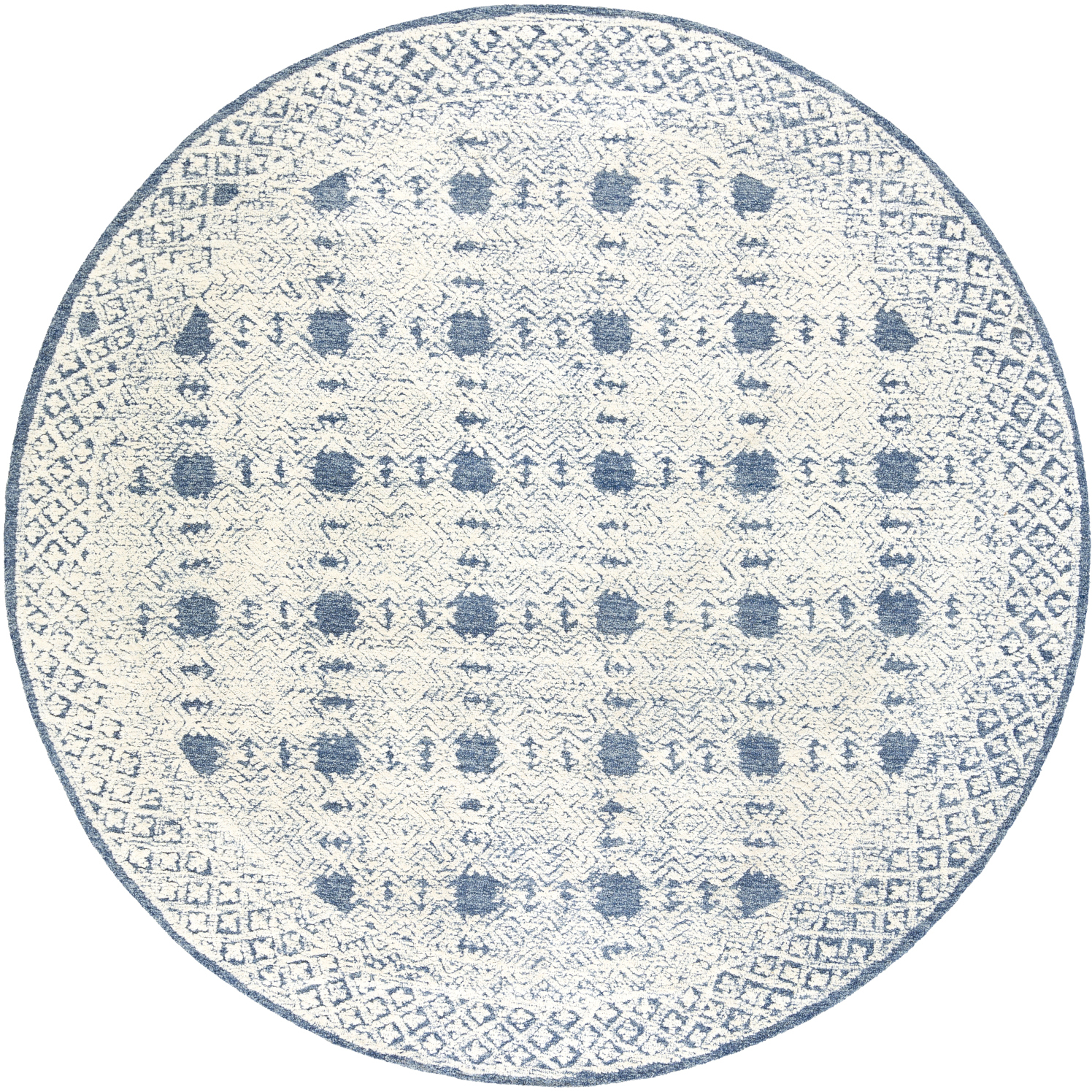 Louvre 96 X 96 inch Dark Blue/Cream/Pale Blue Handmade Rug in 8 Ft Round, Round