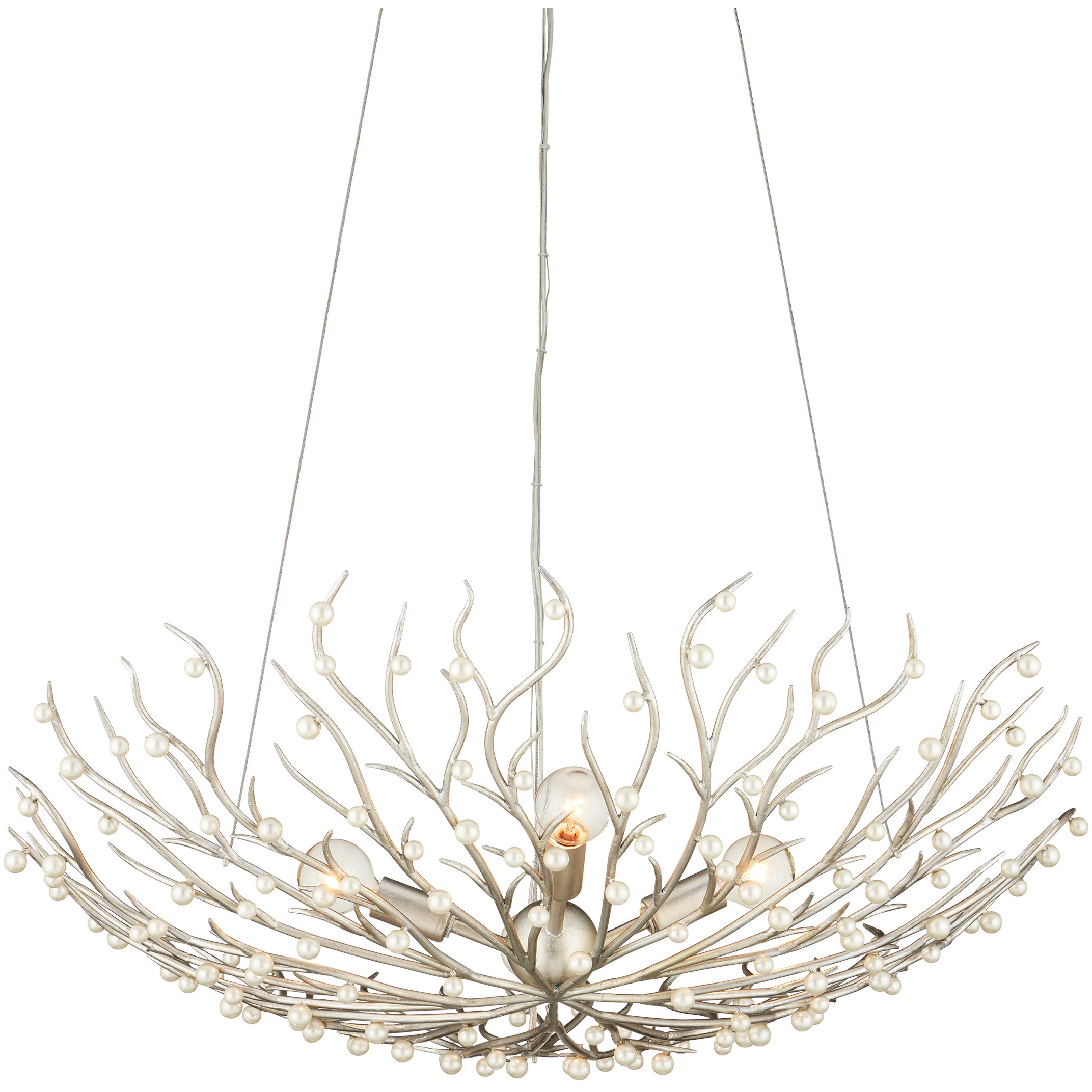 Shinju 4 Light 28.5 inch Contemporary Silver Leaf Bowl Chandelier Ceiling Light, Aviva Stanoff Collection
