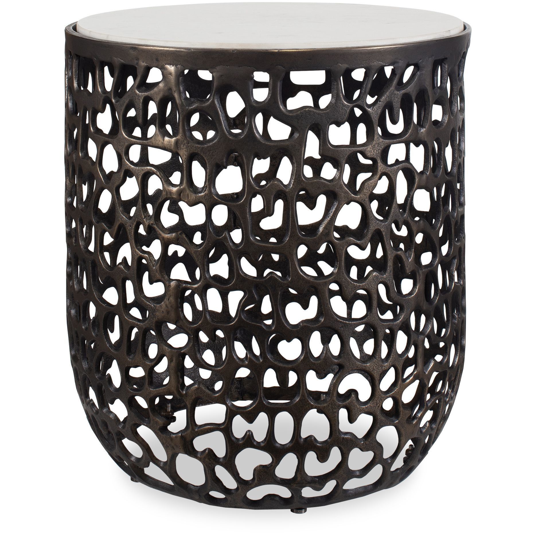 Sabena 20 X 18 inch Dark Bronze and White Marble Outdoor Side Table