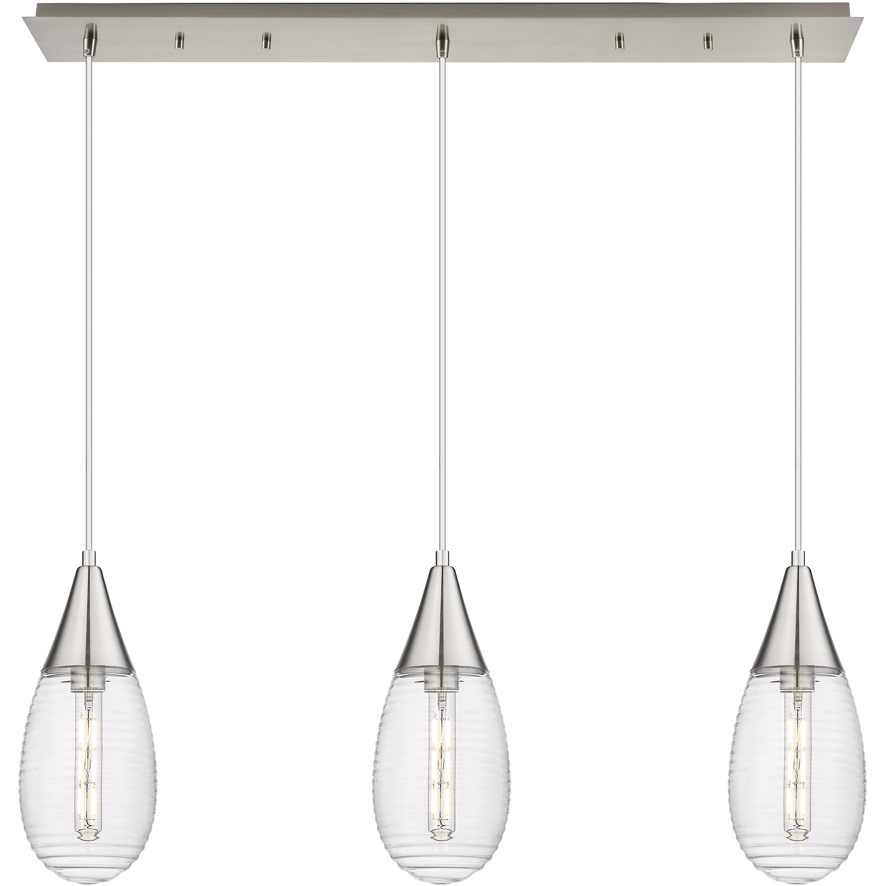 Malone 3 Light 37.75 inch Brushed Satin Nickel Linear Pendant Ceiling Light in Striped Clear Glass
