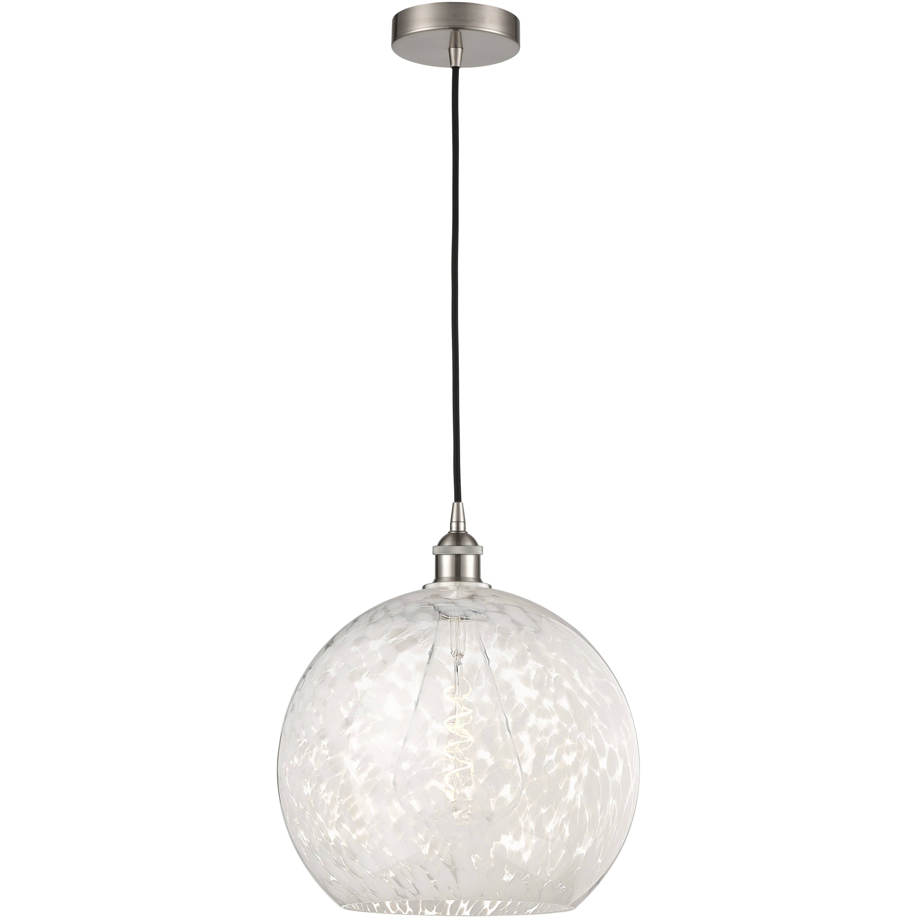 Edison White Mouchette 1 Light 13.75 inch Brushed Satin Nickel Cord Hung Pendant Ceiling Light