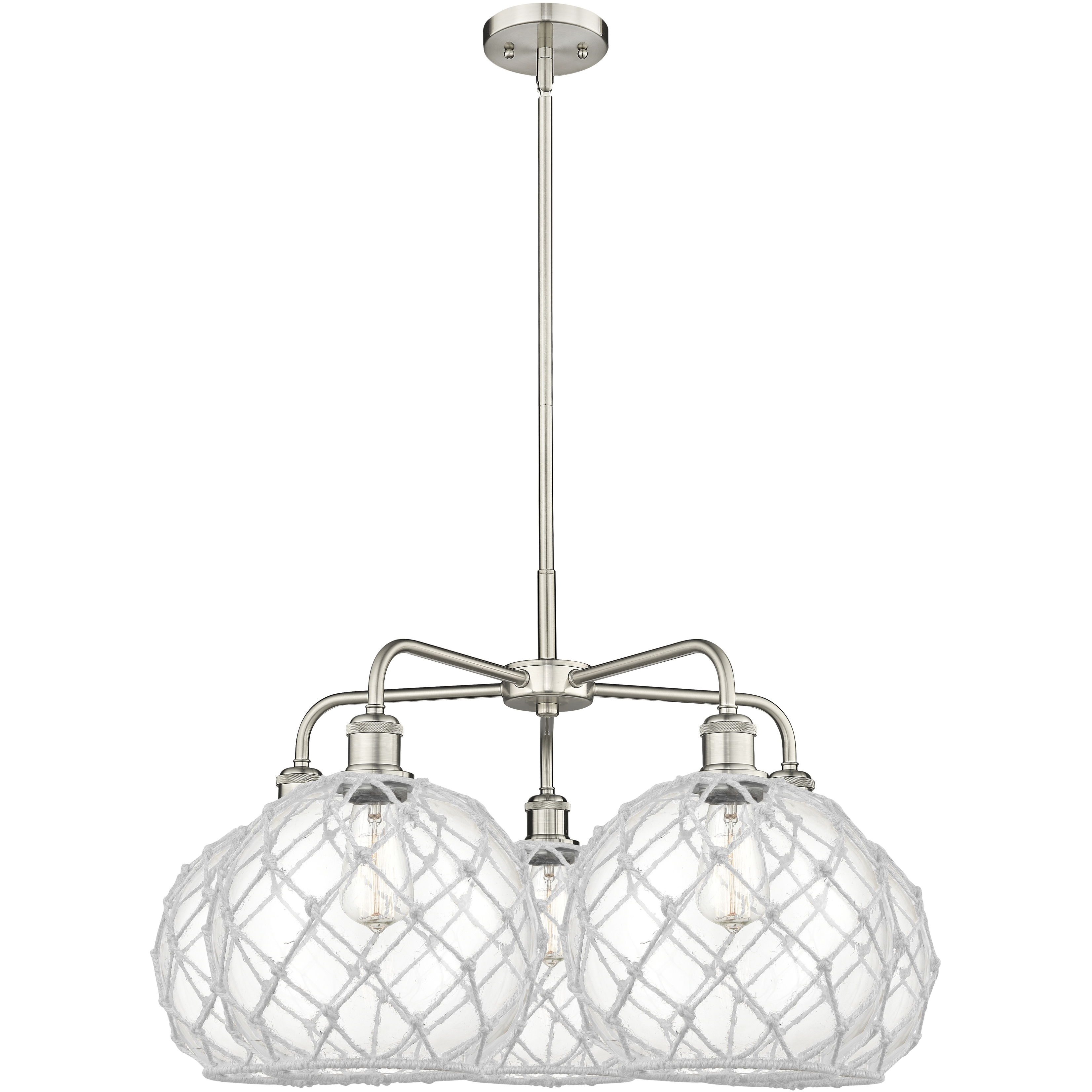 Ballston Farmhouse Rope 5 Light 28.5 inch Satin Nickel Chandelier Ceiling Light in Clear Glass with White Rope