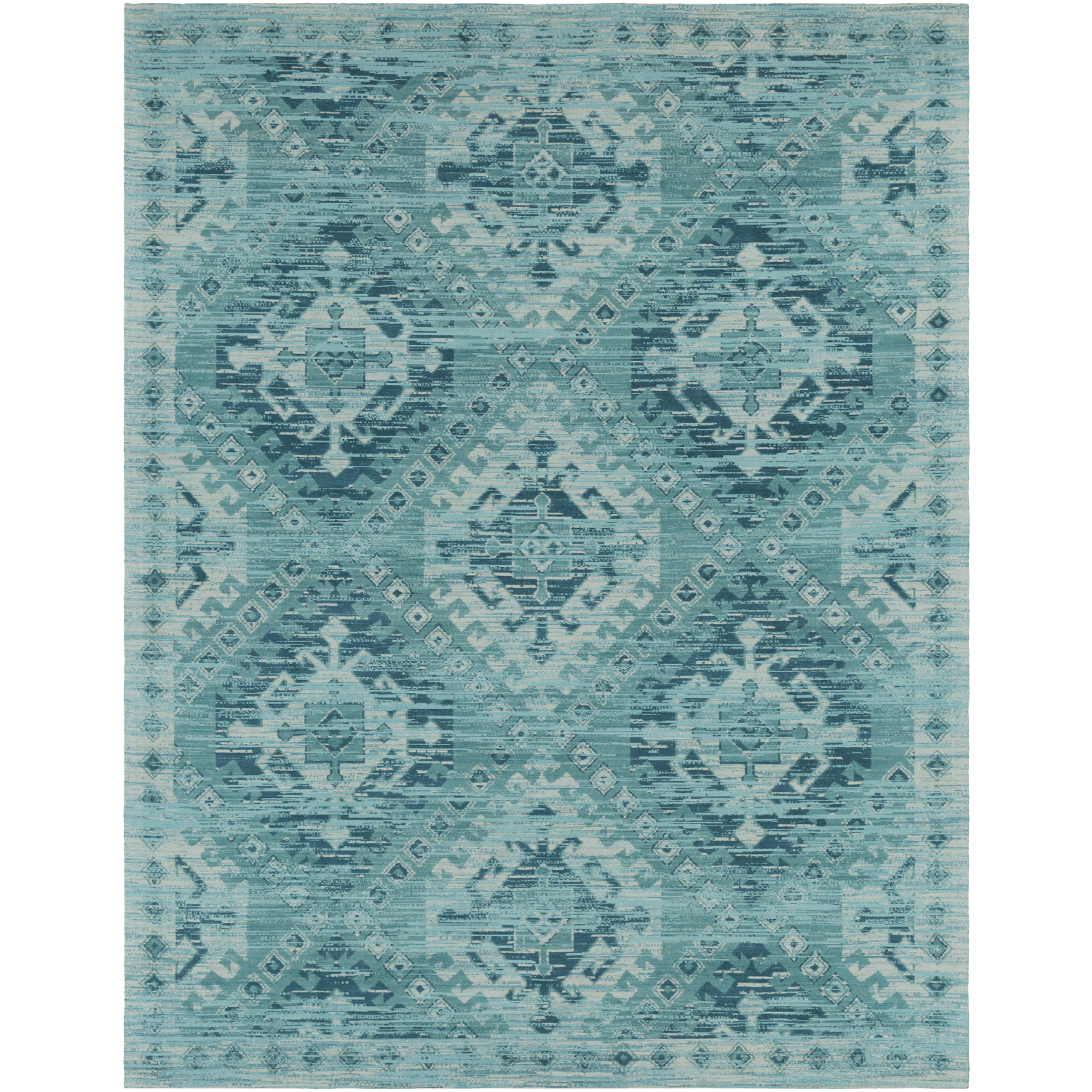 Amsterdam 120 X 96 inch Aqua/Teal/Deep Teal/Taupe Handmade Rug, Cotton