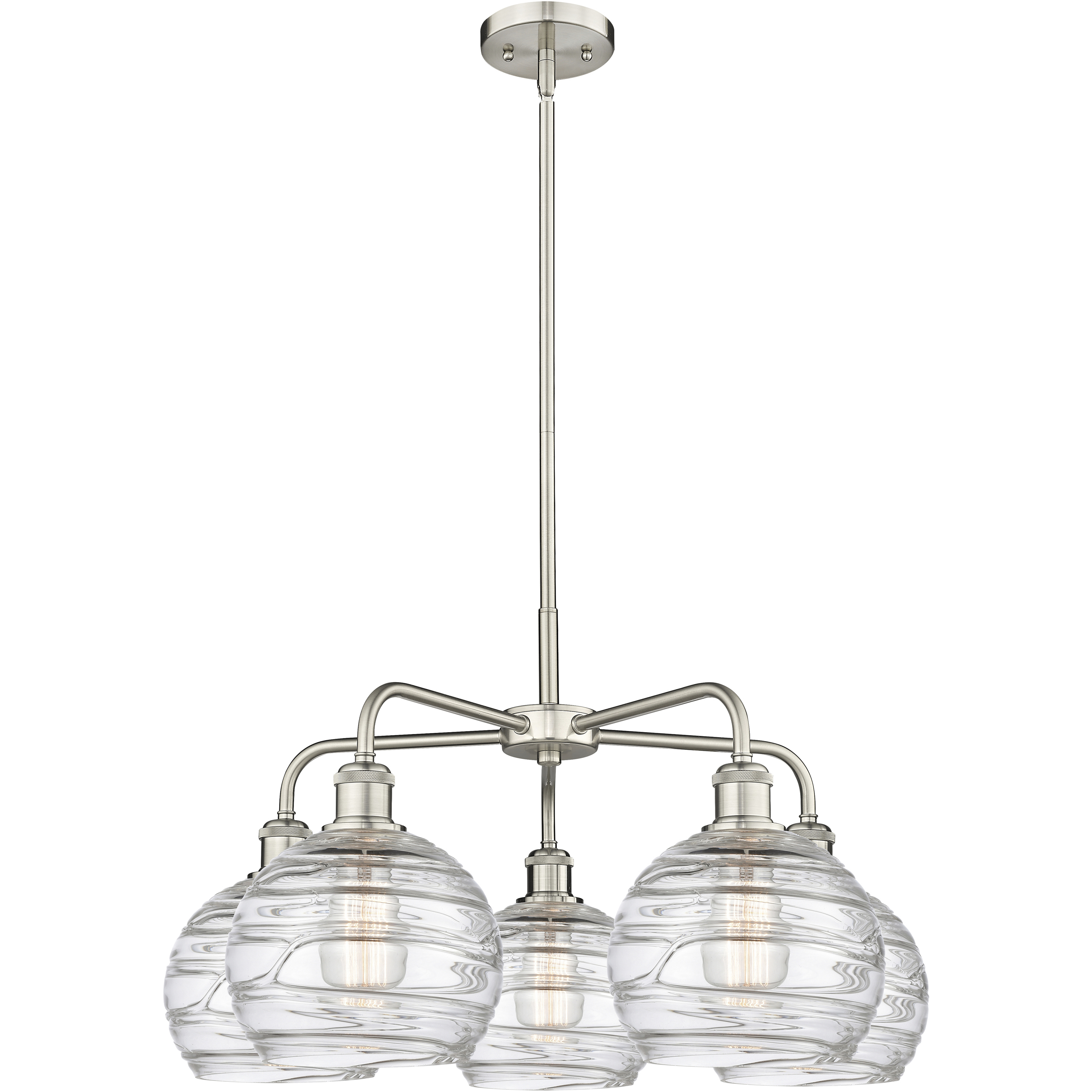 Athens Deco Swirl 5 Light 26 inch Satin Nickel Chandelier Ceiling Light in Clear Deco Swirl Glass
