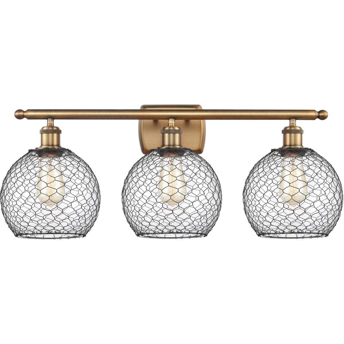Ballston Farmhouse Chicken Wire 3 Light 26 inch Brushed Brass Bath Vanity Light Wall Light, Ballston