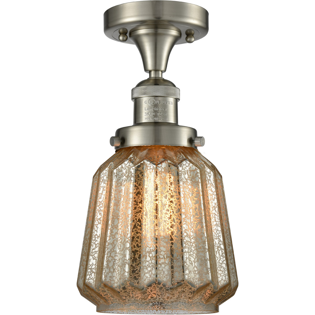 Franklin Restoration Chatham LED 6 inch Brushed Satin Nickel Semi-Flush Mount Ceiling Light in Mercury Glass, Franklin Restoration