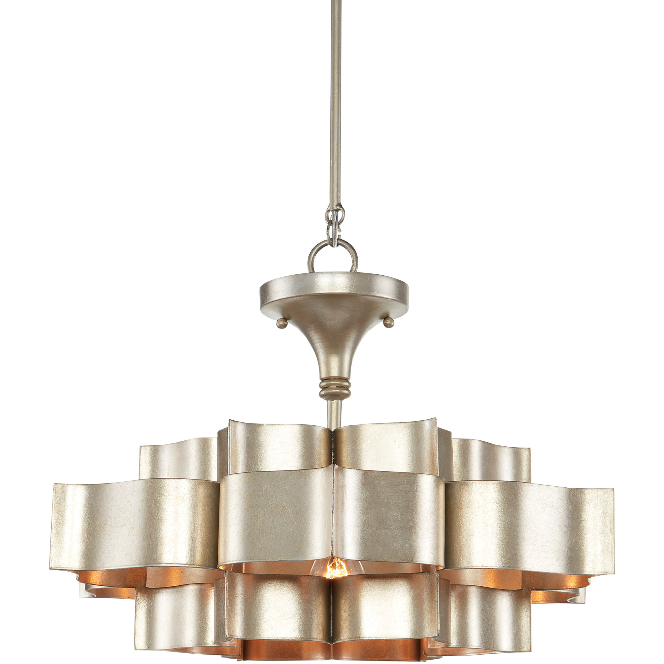 Grand Lotus 1 Light 20.25 inch Contemporary Silver Leaf Pendant Ceiling Light, Small