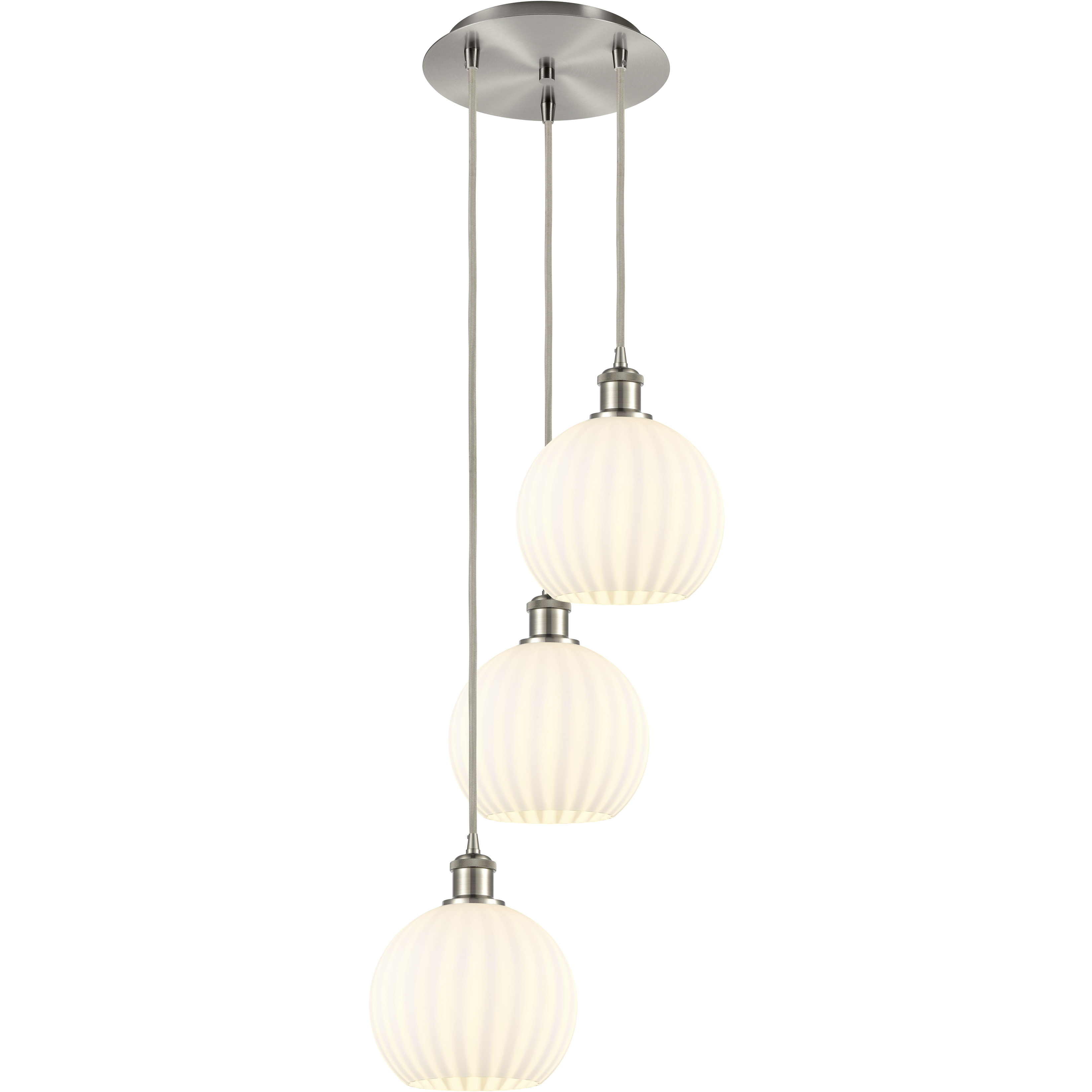 Ballston White Venetian 3 Light 14.5 inch Brushed Satin Nickel Cord Hung Multi Pendant Ceiling Light