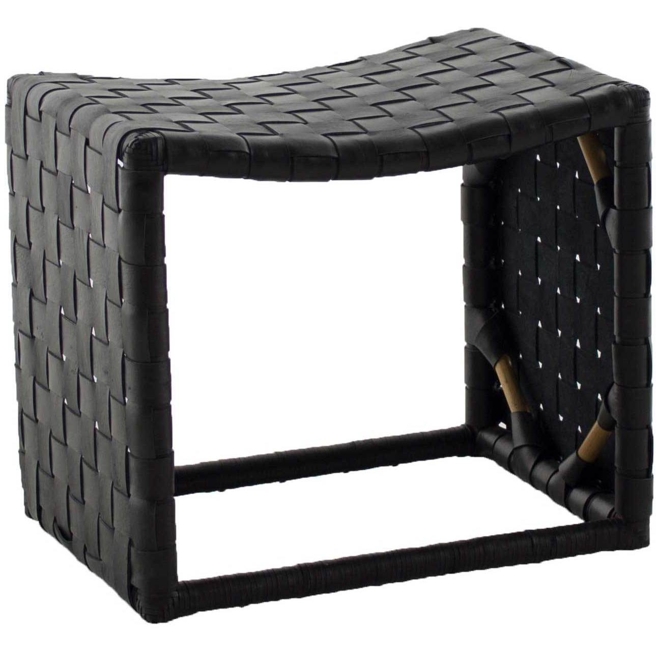 Dover 19.75 inch Natural Rattan / Black Leather Ottomans Stool