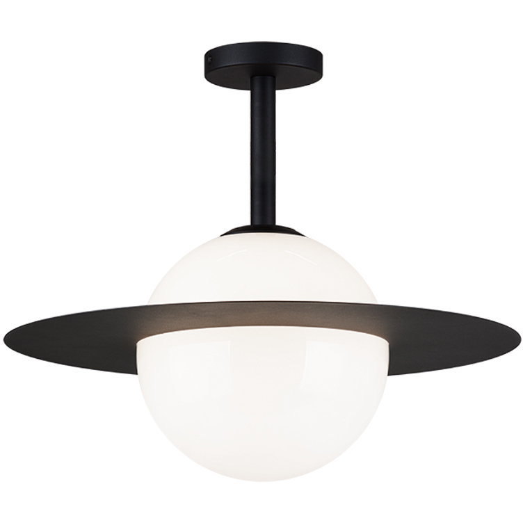 Saturn 1 Light 20 inch Black and Opal Flush Mount Ceiling Light in Black and Opal Glass
